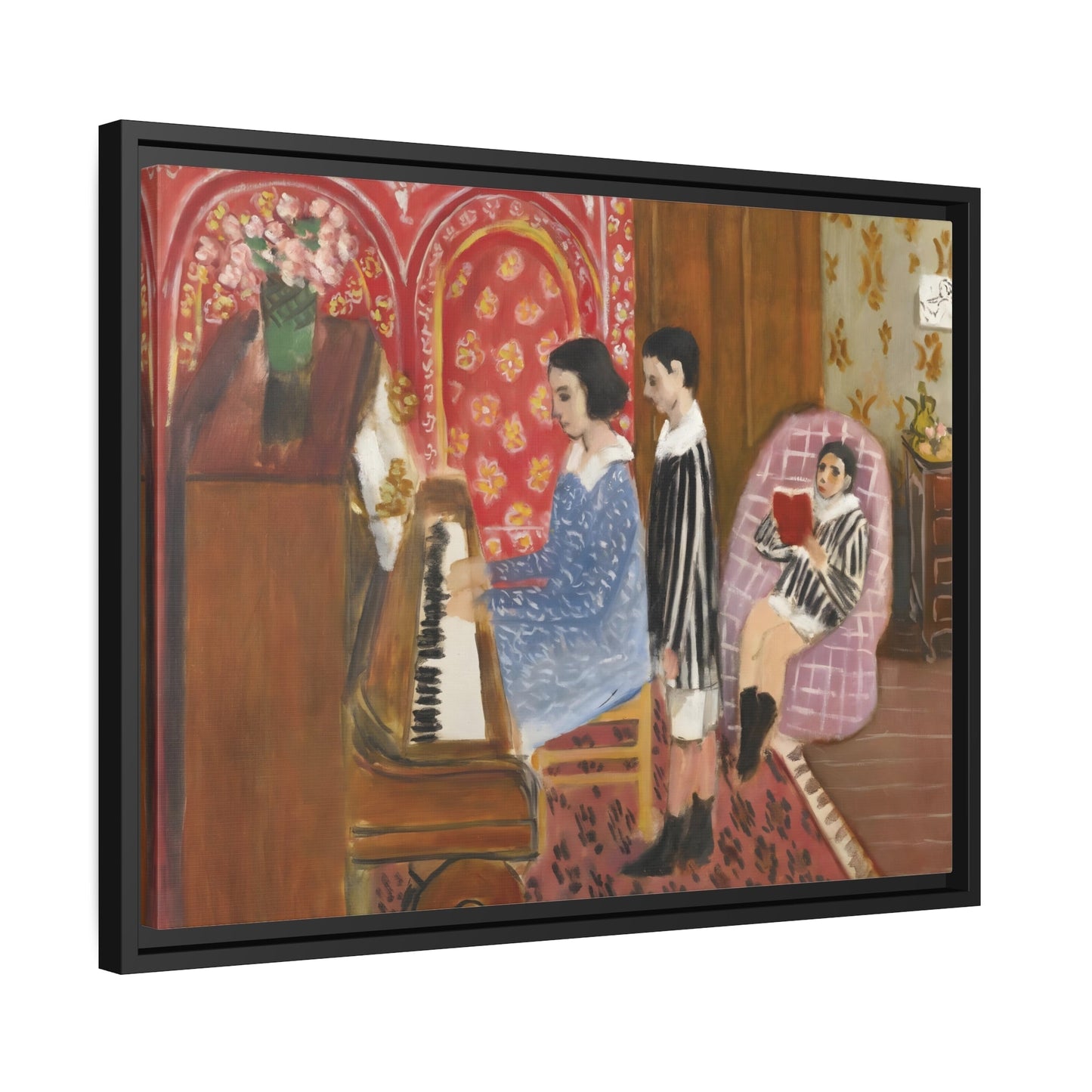 Henri Matisse Piano Lesson - Framed Canvas Wall Art Print in Black Pinewood Frame