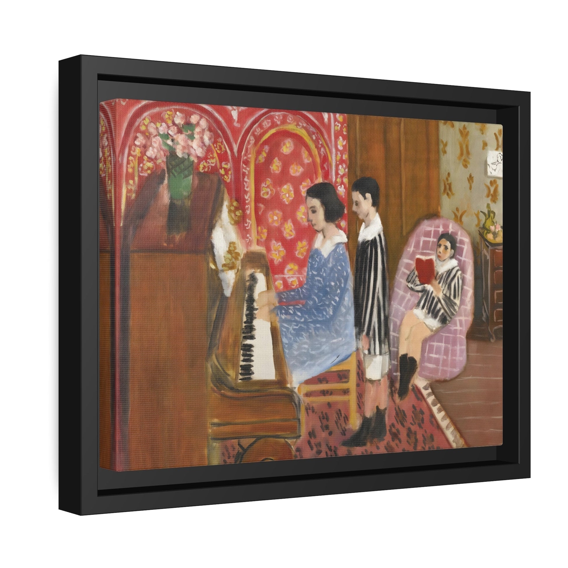 Henri Matisse Piano Lesson - Framed Canvas Wall Art Print in Black Pinewood Frame