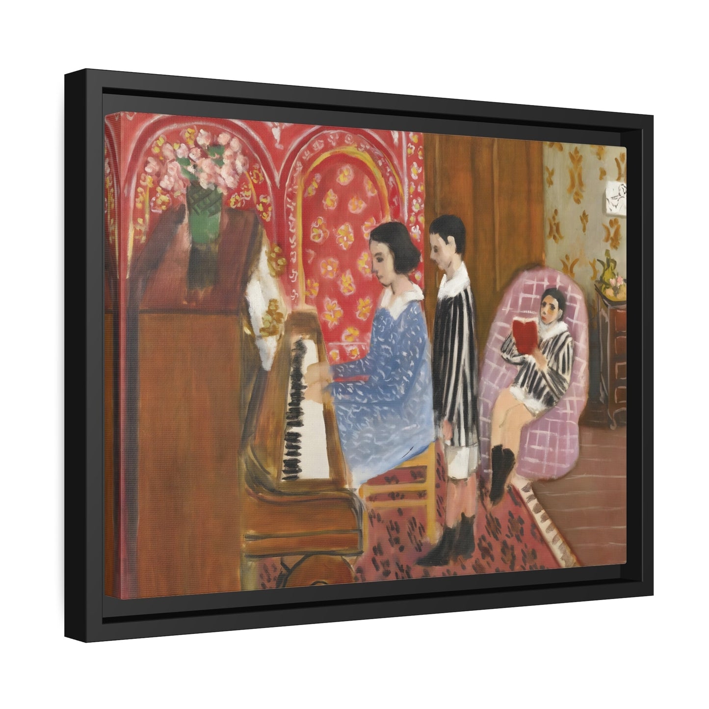 Henri Matisse Piano Lesson - Framed Canvas Wall Art Print in Black Pinewood Frame