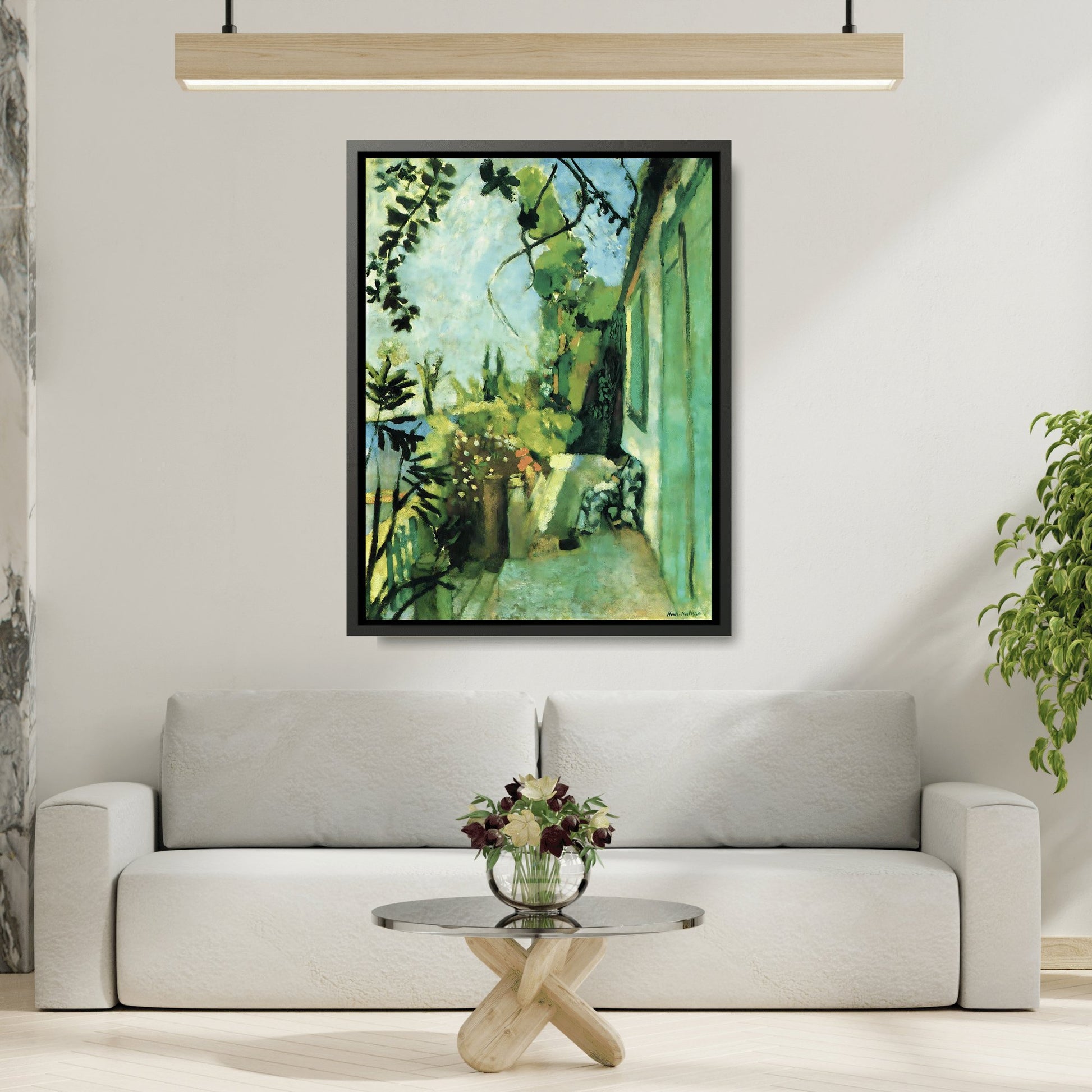 Henri Matisse Terrace St Tropez - Famous Artist Painting - Framed Canvas Wall Art Print in Black Pinewood Frame