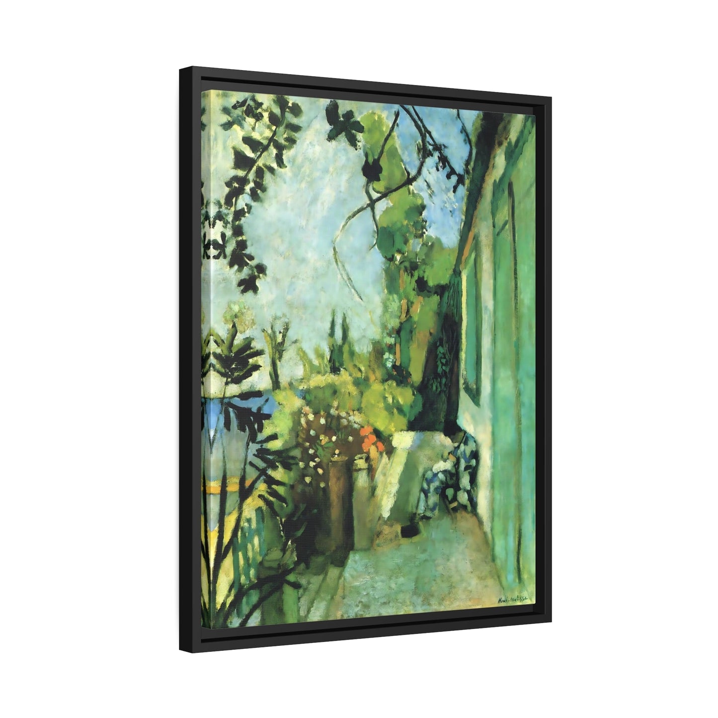 Henri Matisse Terrace St Tropez - Famous Artist Painting - Framed Canvas Wall Art Print in Black Pinewood Frame