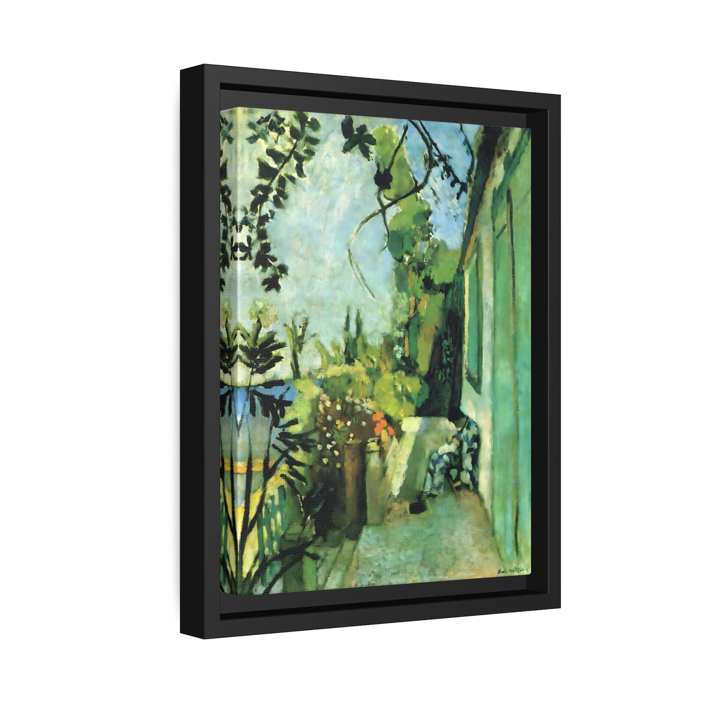 Henri Matisse Terrace St Tropez - Famous Artist Painting - Framed Canvas Wall Art Print in Black Pinewood Frame