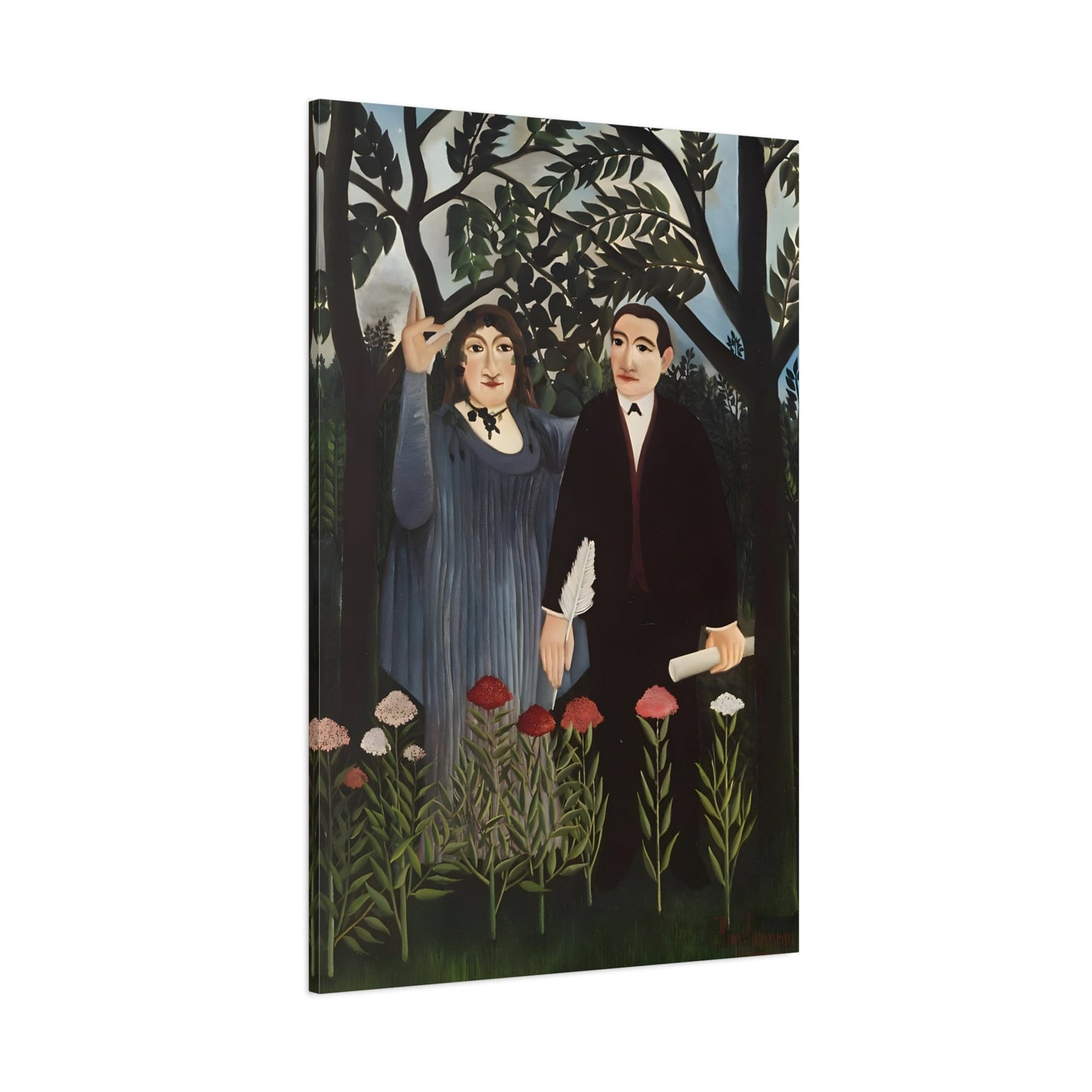 Henri Rousseau Muse Inspires the Poet - Framed Wall Art Canvas Print