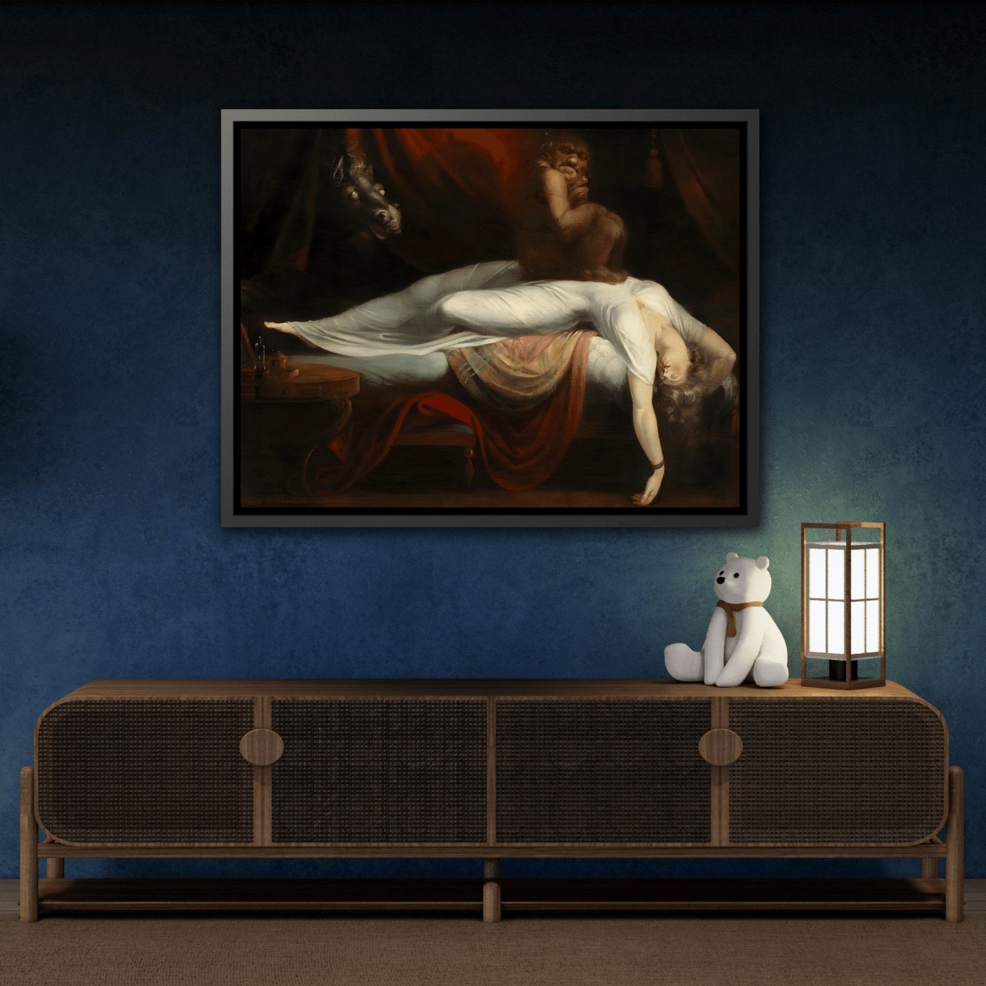 Henry Fuseli Nightmare - Framed Canvas Art Reproduction in Black Pinewood Frame