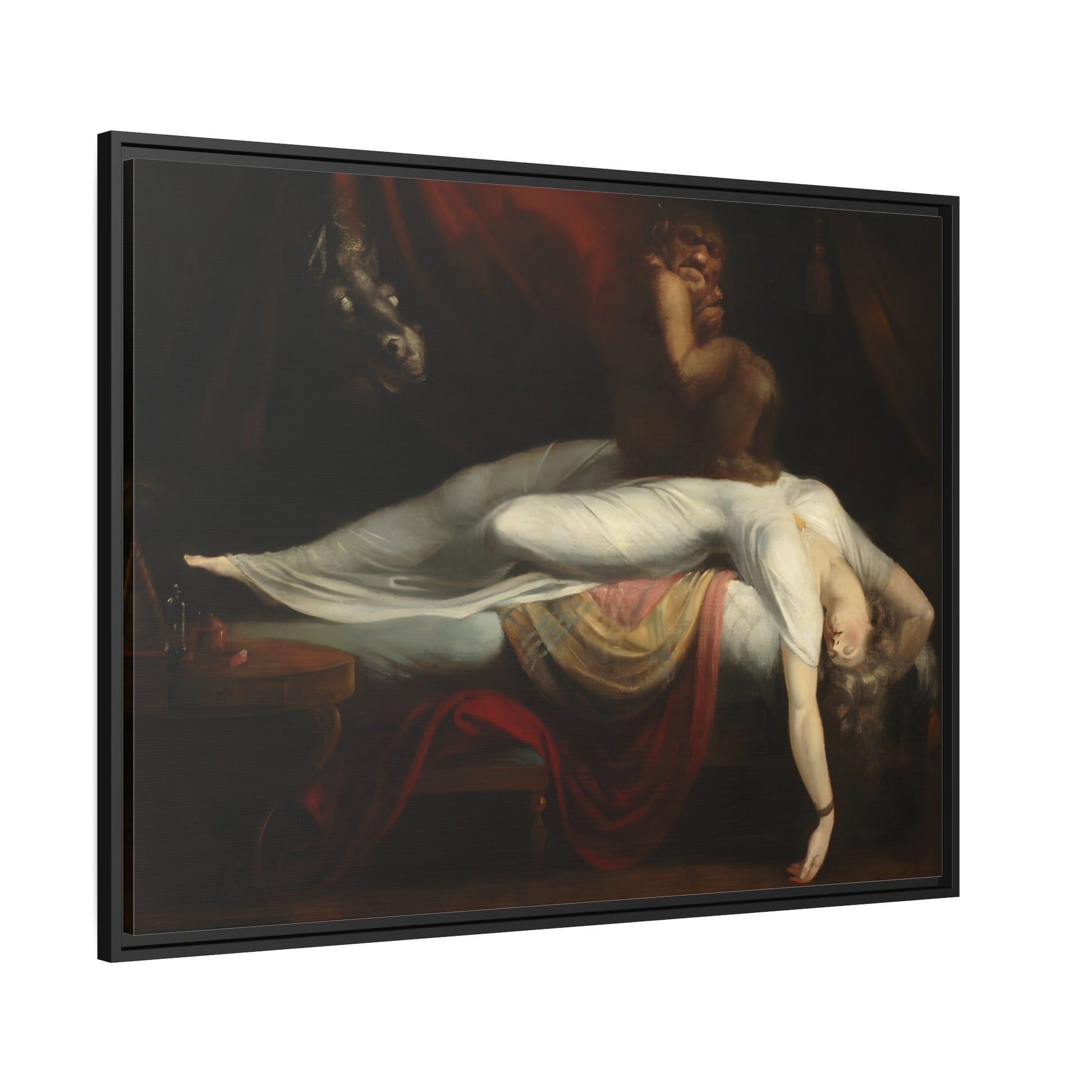 Henry Fuseli Nightmare - Framed Canvas Art Reproduction in Black Pinewood Frame