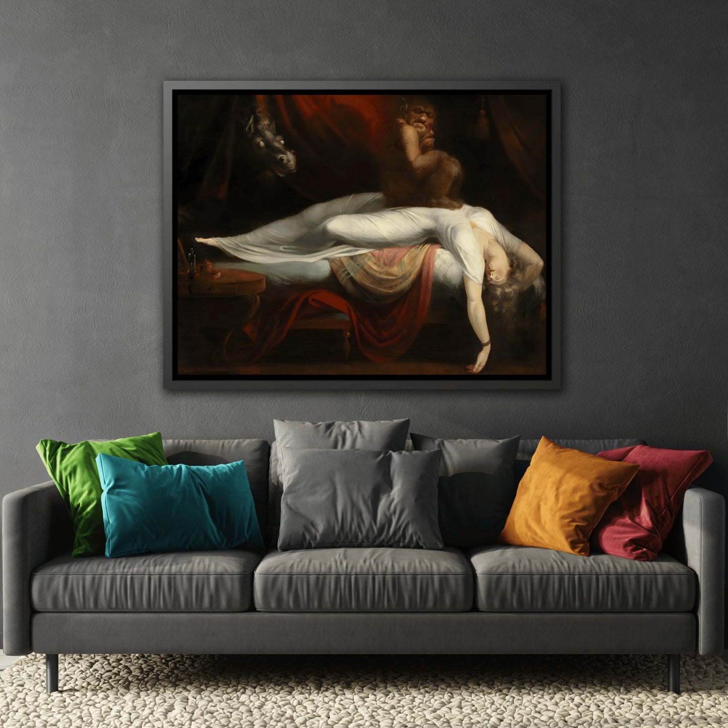 Henry Fuseli Nightmare - Framed Canvas Art Reproduction in Black Pinewood Frame