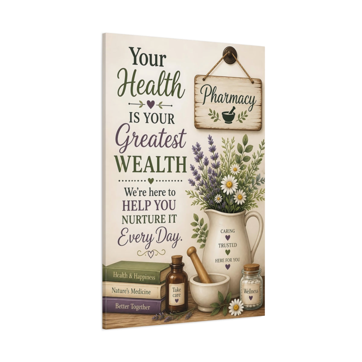 Side Mockup 1. Herb Bouquet Health Quote shown as canvas print