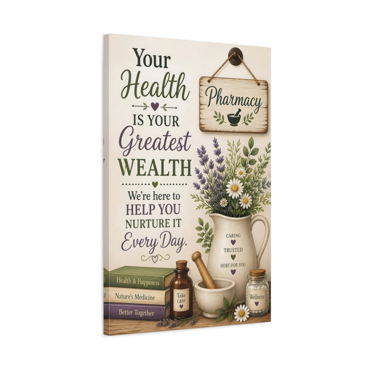 Side Mockup 2. Herb Bouquet Health Quote shown as canvas print