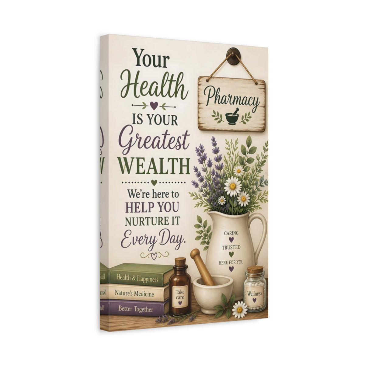 Side Mockup 4. Herb Bouquet Health Quote shown as canvas print