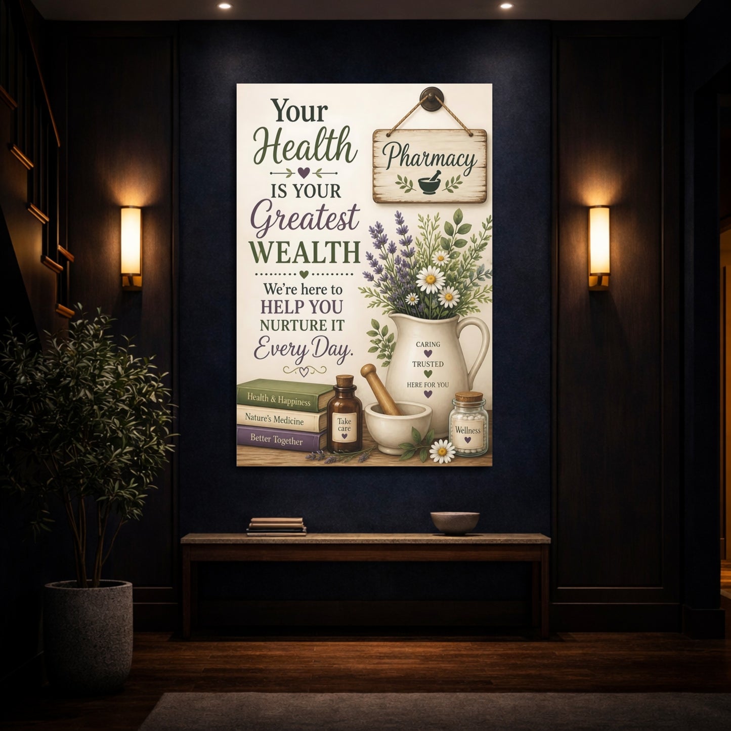 Mockup 4. Herb Bouquet Health Quote shown as canvas print
