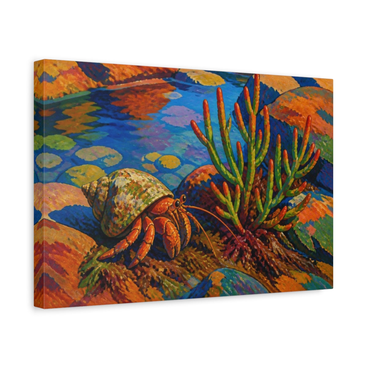 Side Mockup 4. Hermit Crab Nature Study shown as canvas print