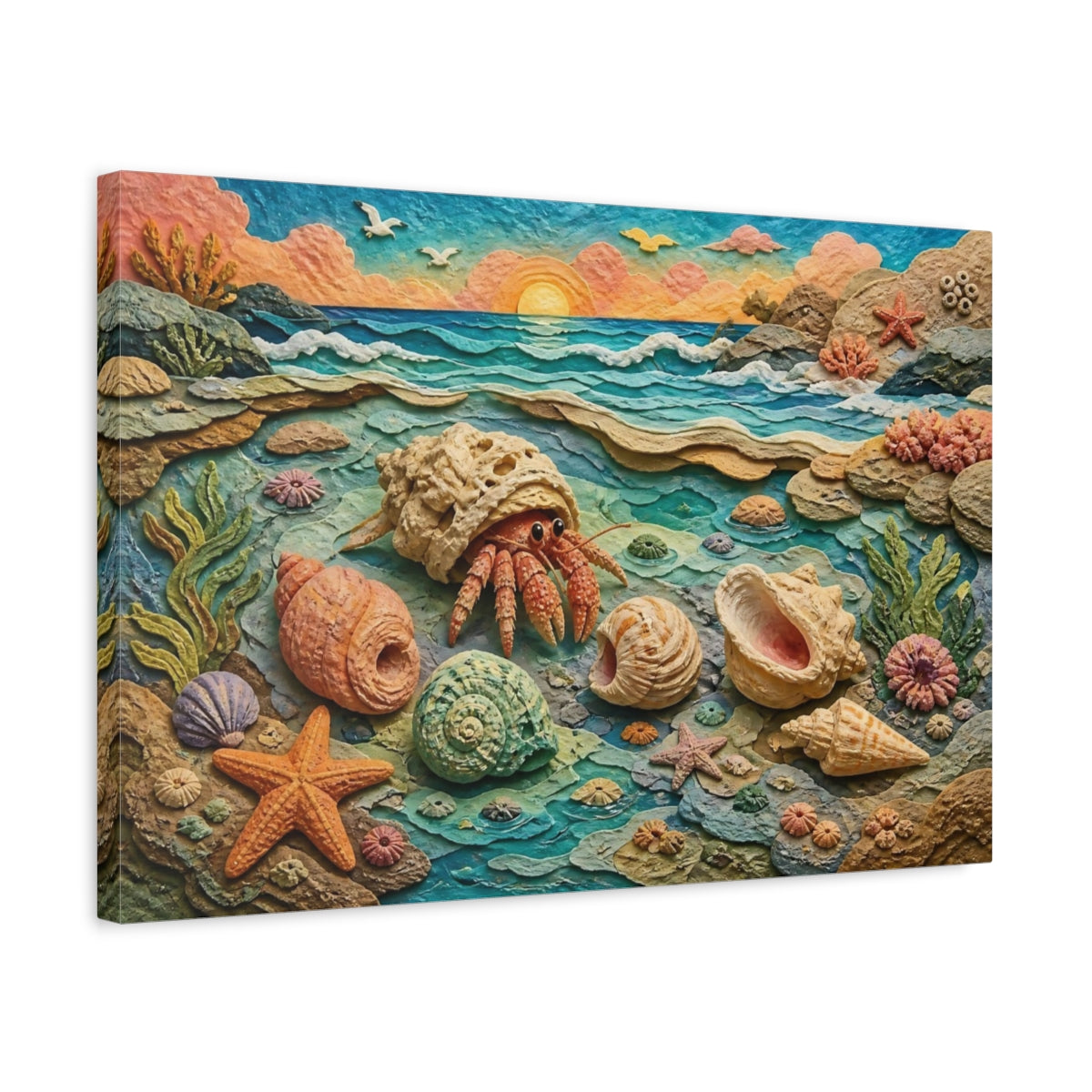 Side Mockup 3. Hermit Crab Seascape shown as canvas print