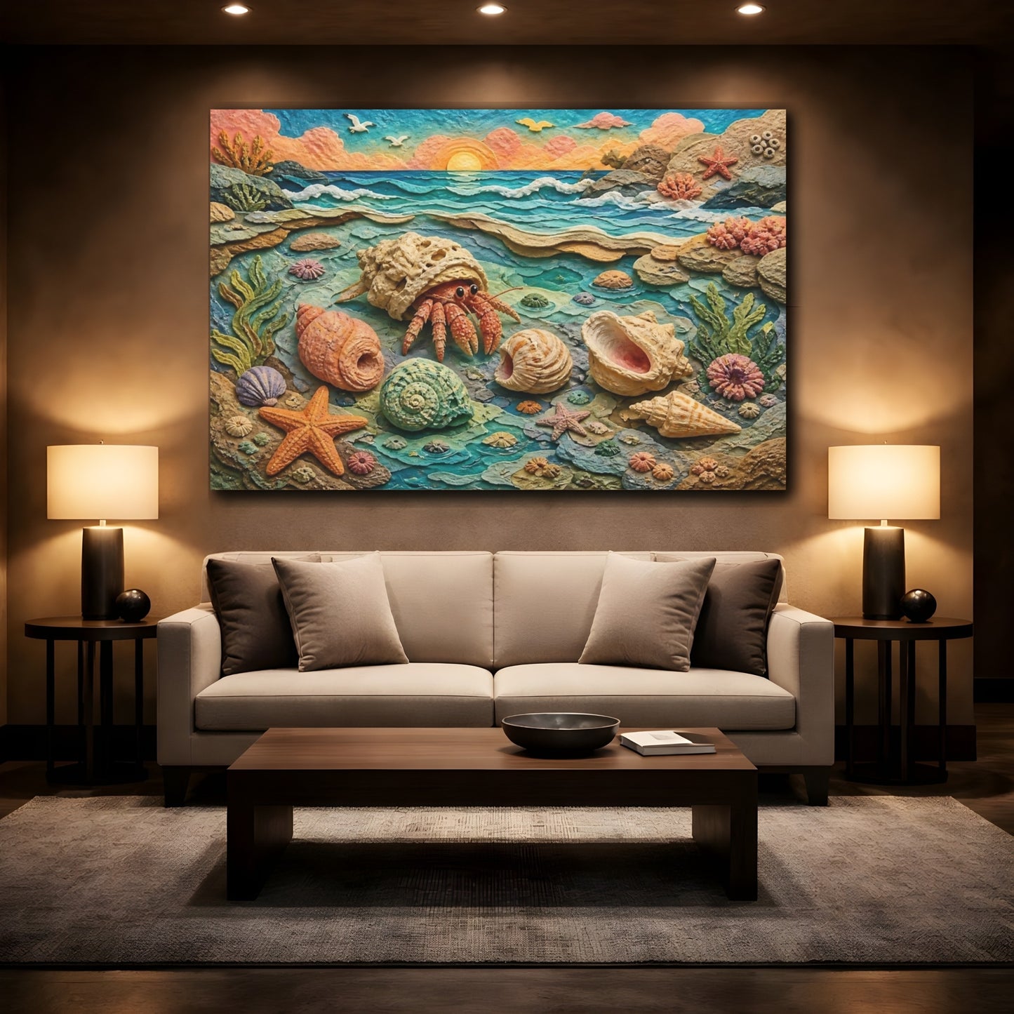 Mockup 2. Hermit Crab Seascape shown as canvas print