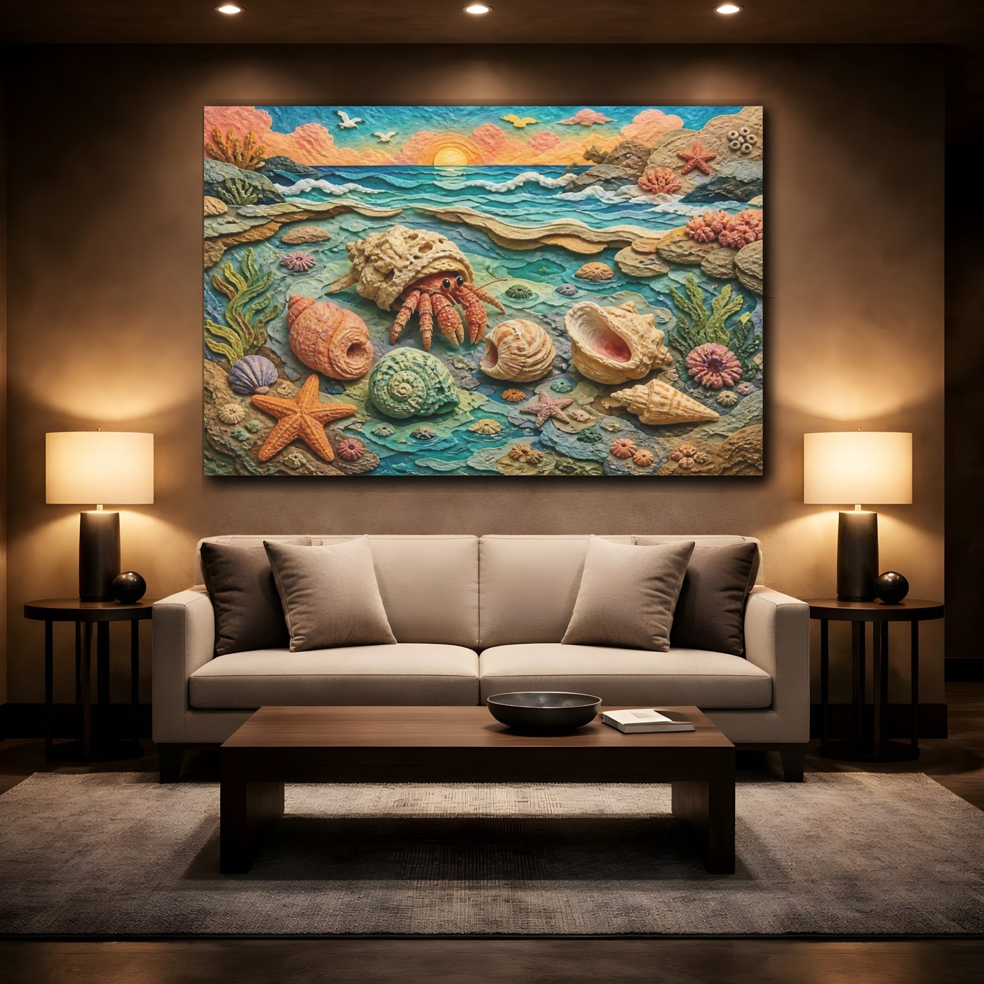 Mockup 2. Hermit Crab Seascape shown as canvas print