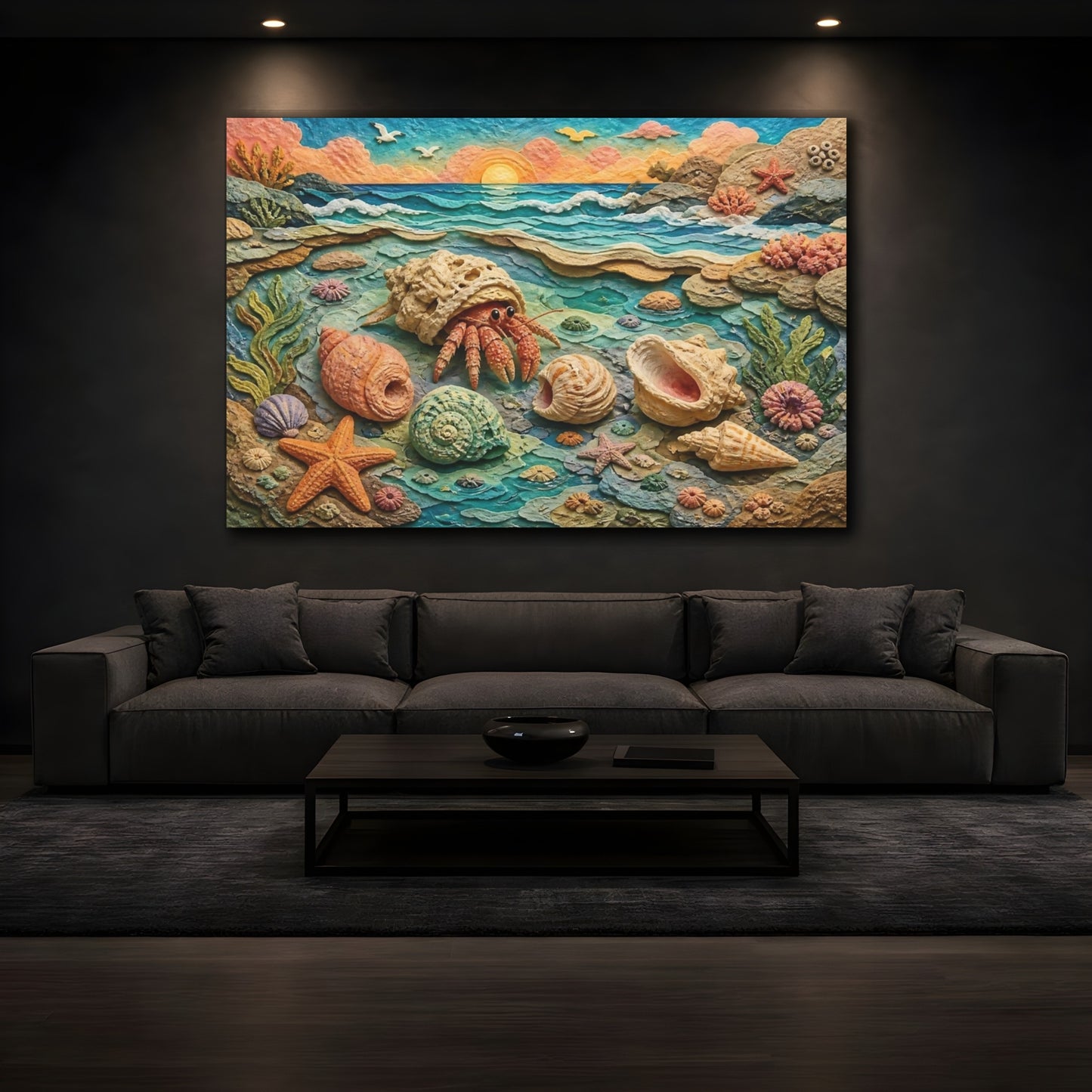 Mockup 3. Hermit Crab Seascape shown as canvas print