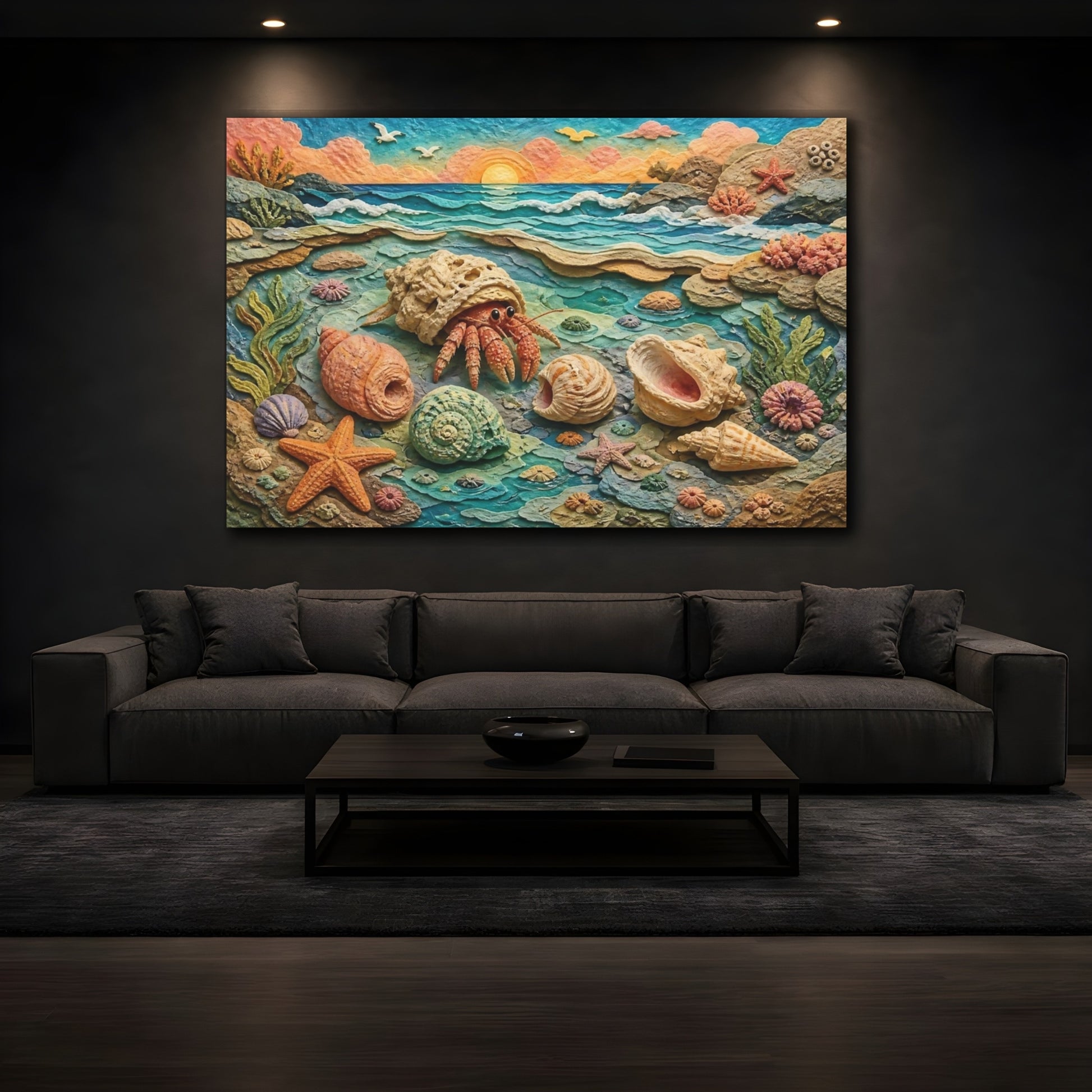 Mockup 3. Hermit Crab Seascape shown as canvas print