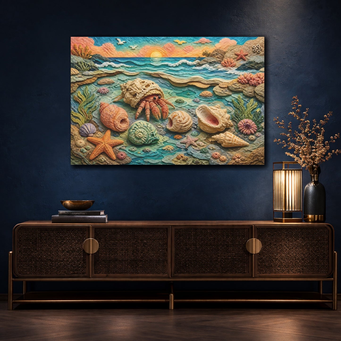 Mockup 4. Hermit Crab Seascape shown as canvas print