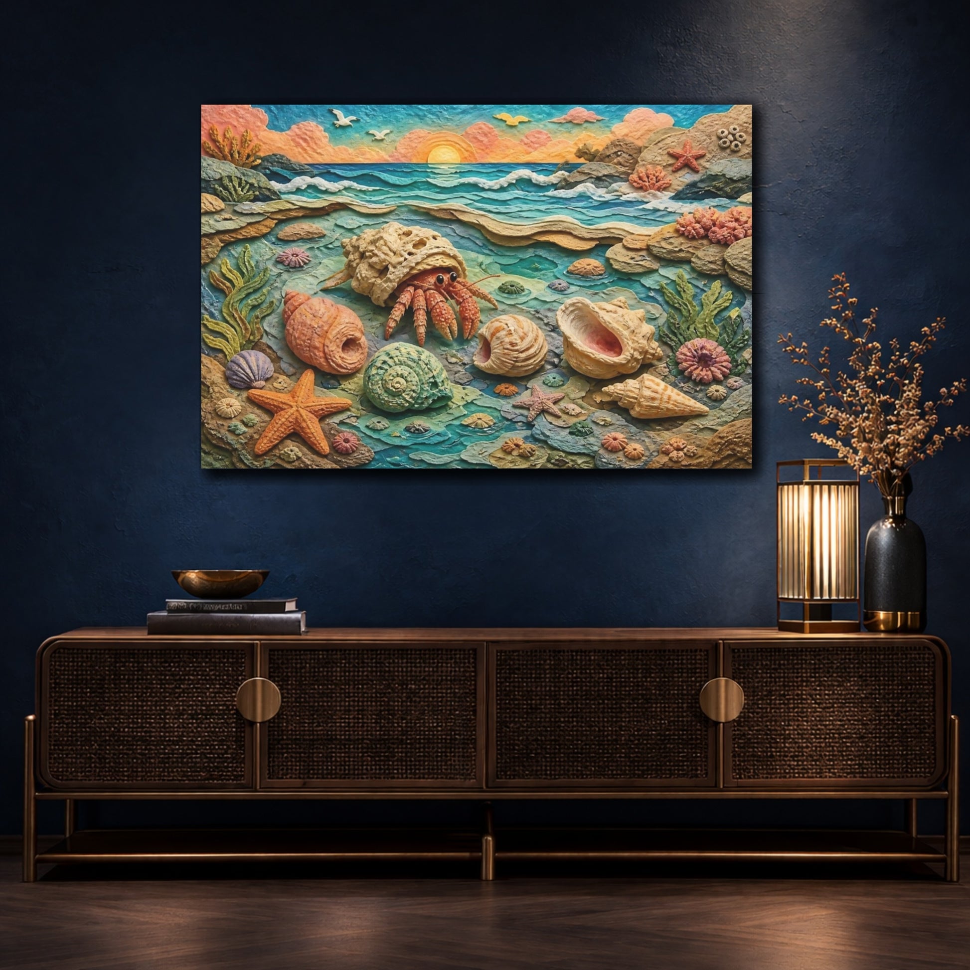 Mockup 4. Hermit Crab Seascape shown as canvas print
