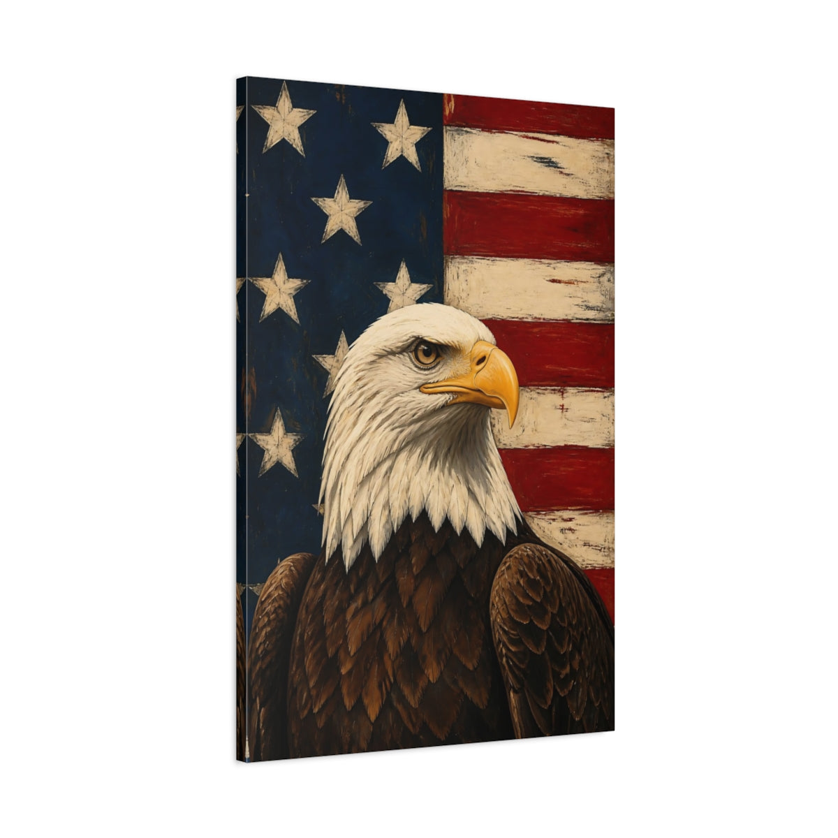 Main Mockup. Heroic Bald Eagle Portrait shown as canvas print