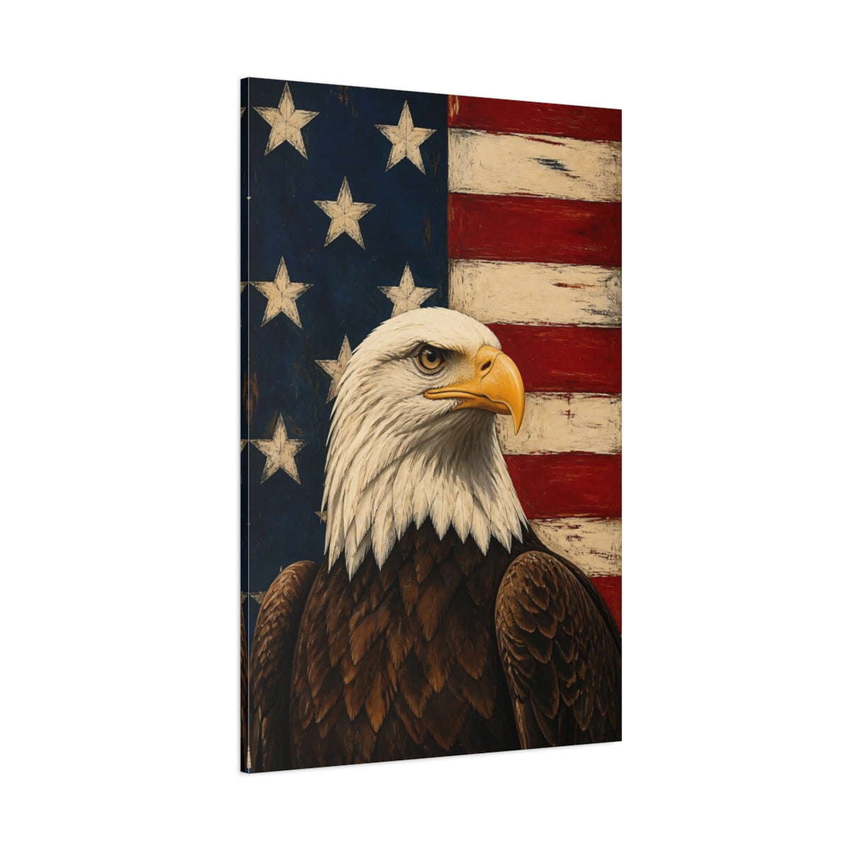 Side Mockup 1. Heroic Bald Eagle Portrait shown as canvas print