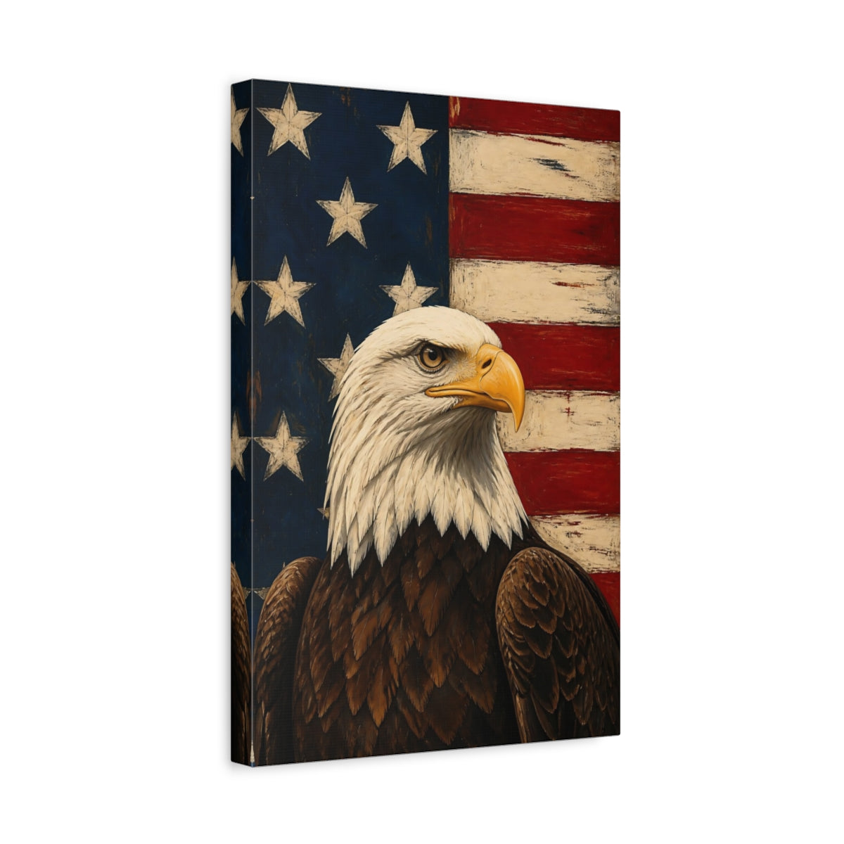 Side Mockup 4. Heroic Bald Eagle Portrait shown as canvas print