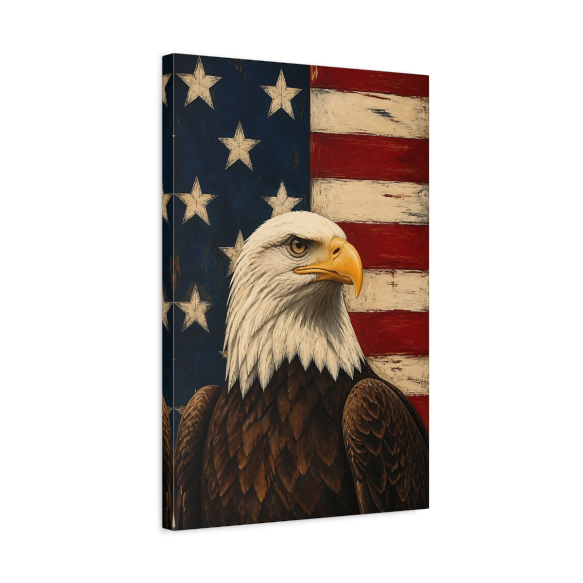 Side Mockup 3. Heroic Bald Eagle Portrait shown as canvas print
