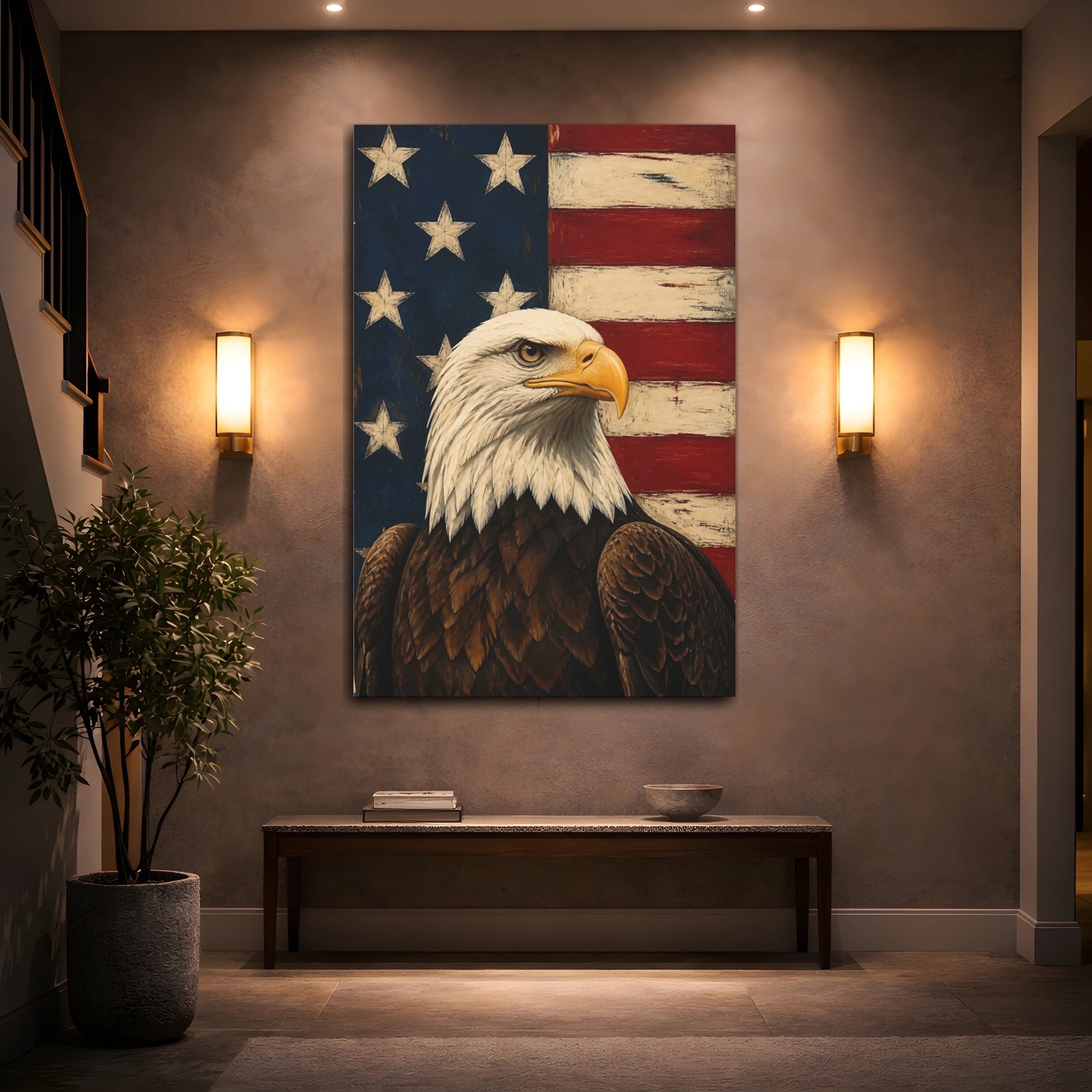 Mockup 2. Heroic Bald Eagle Portrait shown as canvas print