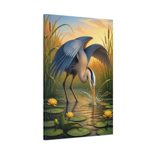 Main Mockup. Heron Animals Study shown as canvas print