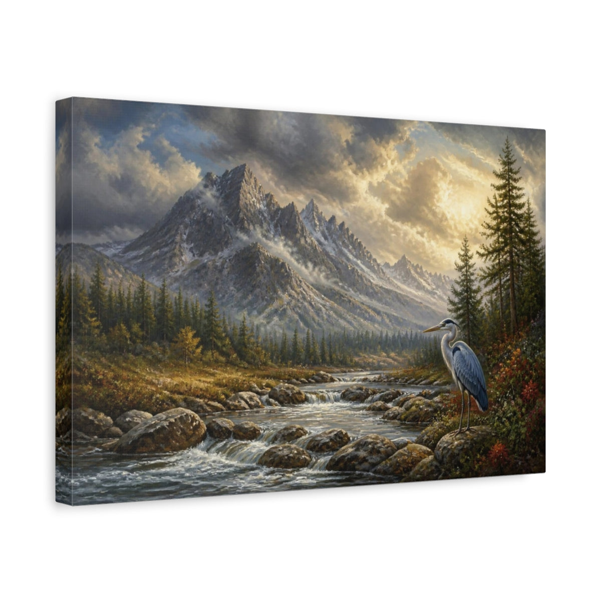 Side Mockup 4. Heron Mountain Landscape shown as canvas print