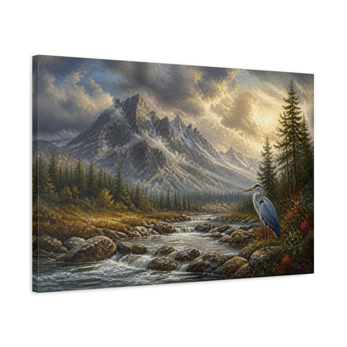 Side Mockup 2. Heron Mountain Landscape shown as canvas print