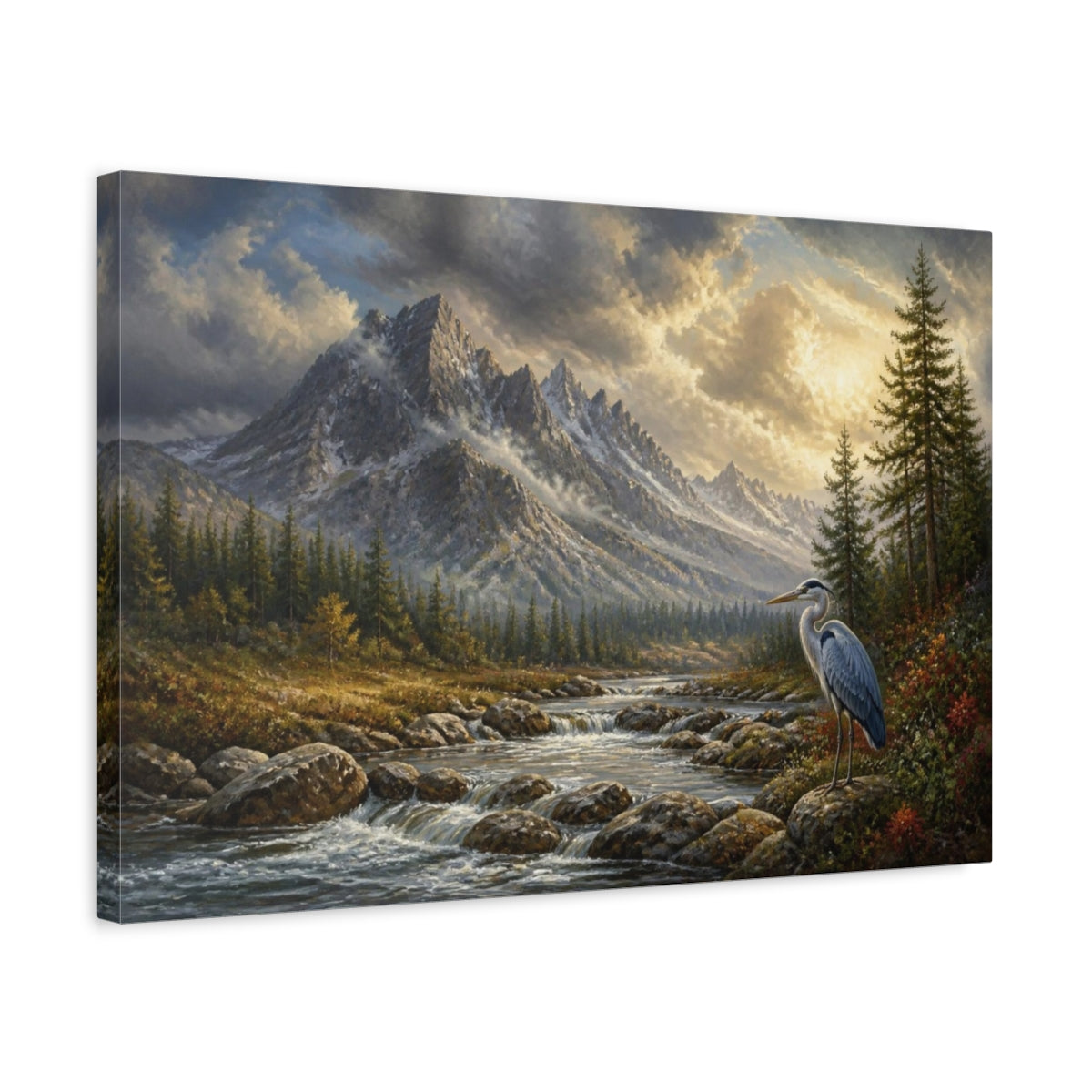 Side Mockup 3. Heron Mountain Landscape shown as canvas print
