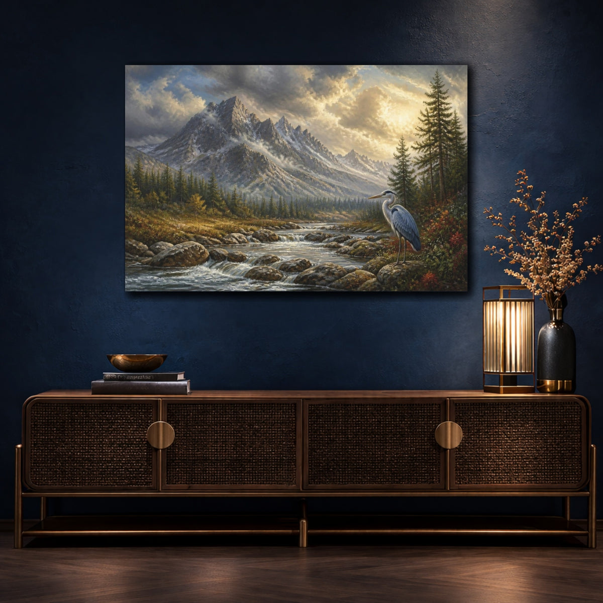 Mockup 4. Heron Mountain Landscape shown as canvas print