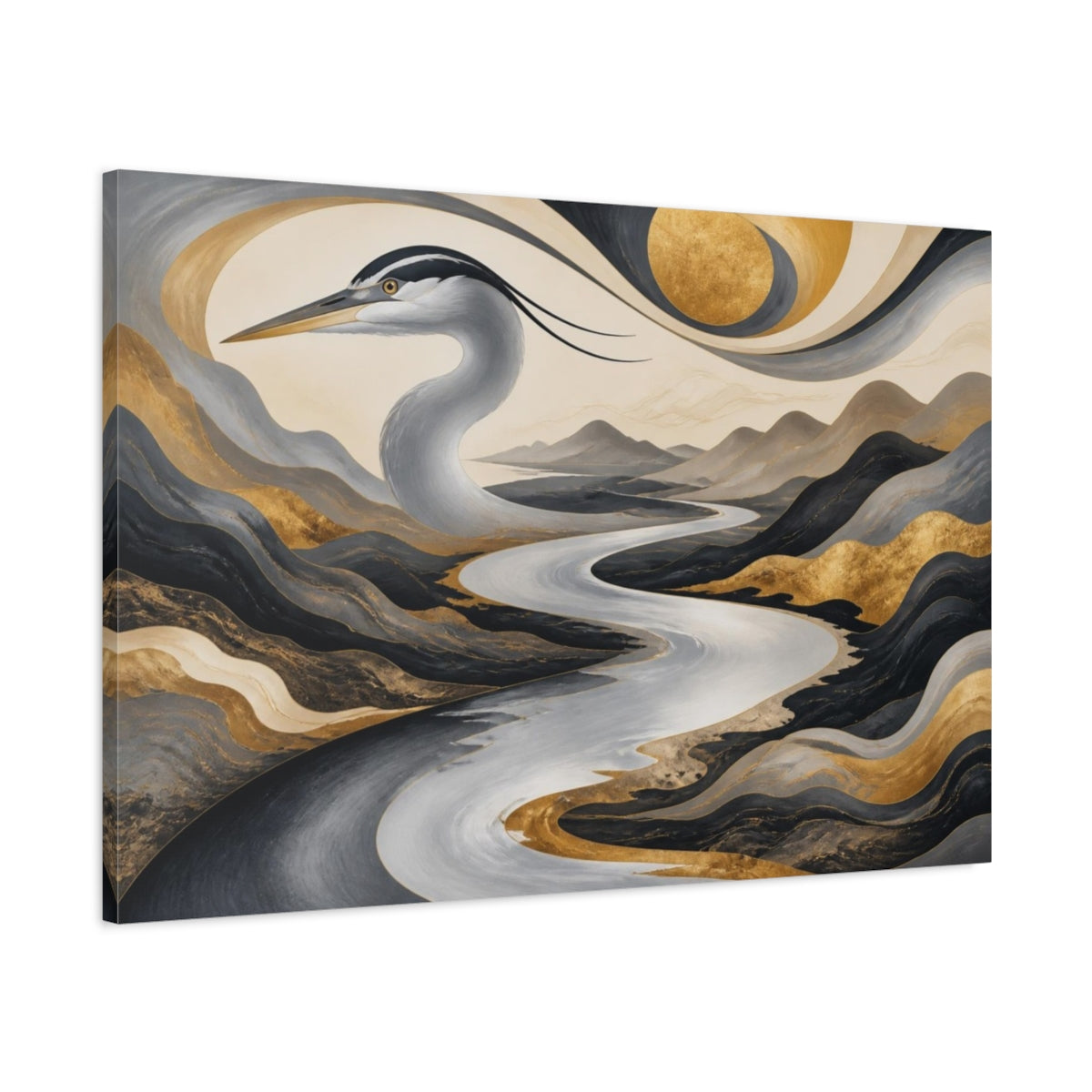 Main Mockup. Heron River Illusion shown as canvas print