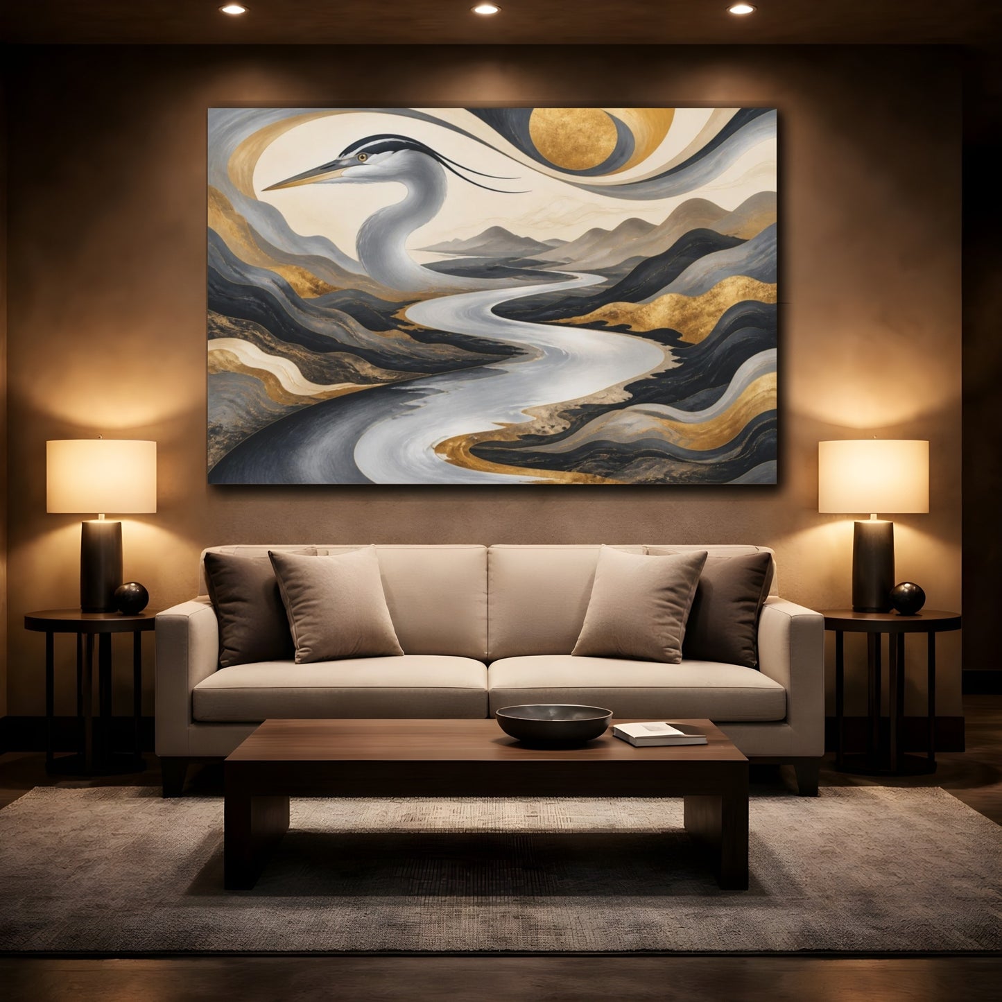 Mockup 2. Heron River Illusion shown as canvas print
