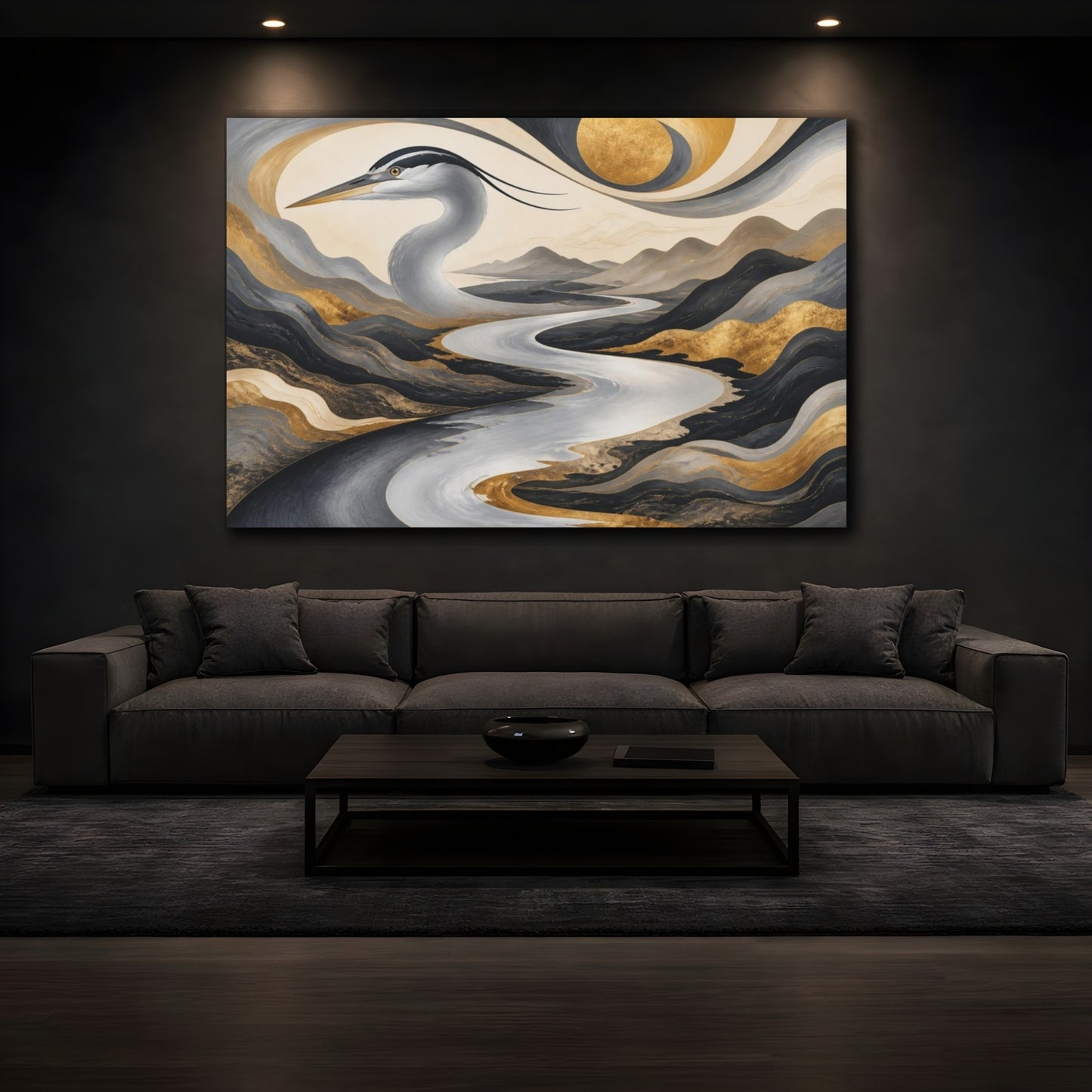 Mockup 3. Heron River Illusion shown as canvas print