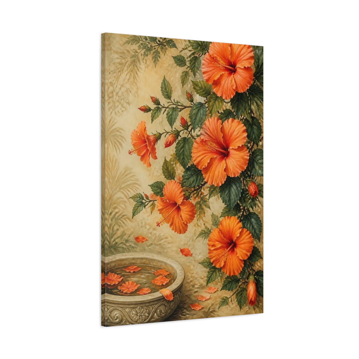 Main Mockup. Hibiscus Blossom Fountain shown as canvas print