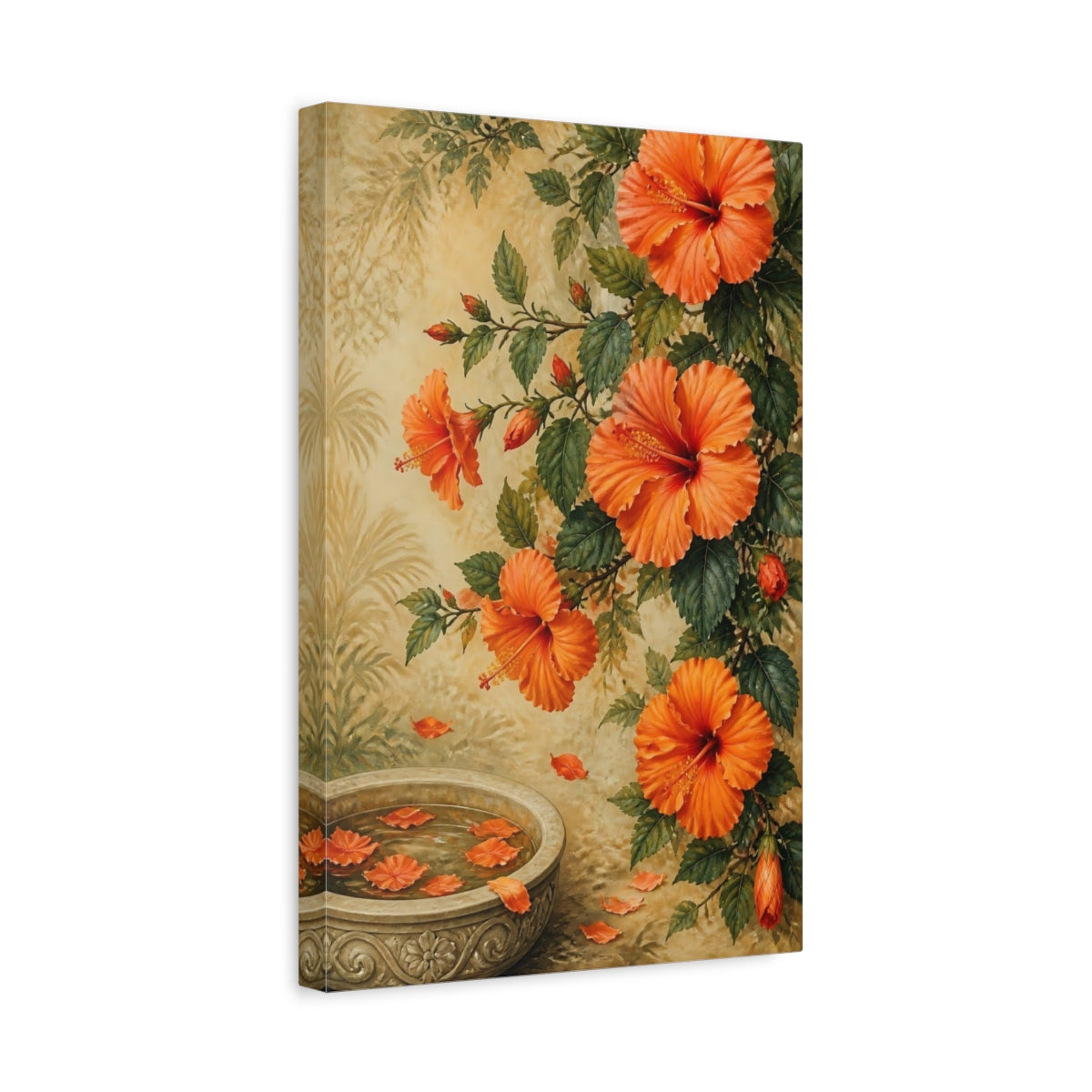 Side Mockup 4. Hibiscus Blossom Fountain shown as canvas print