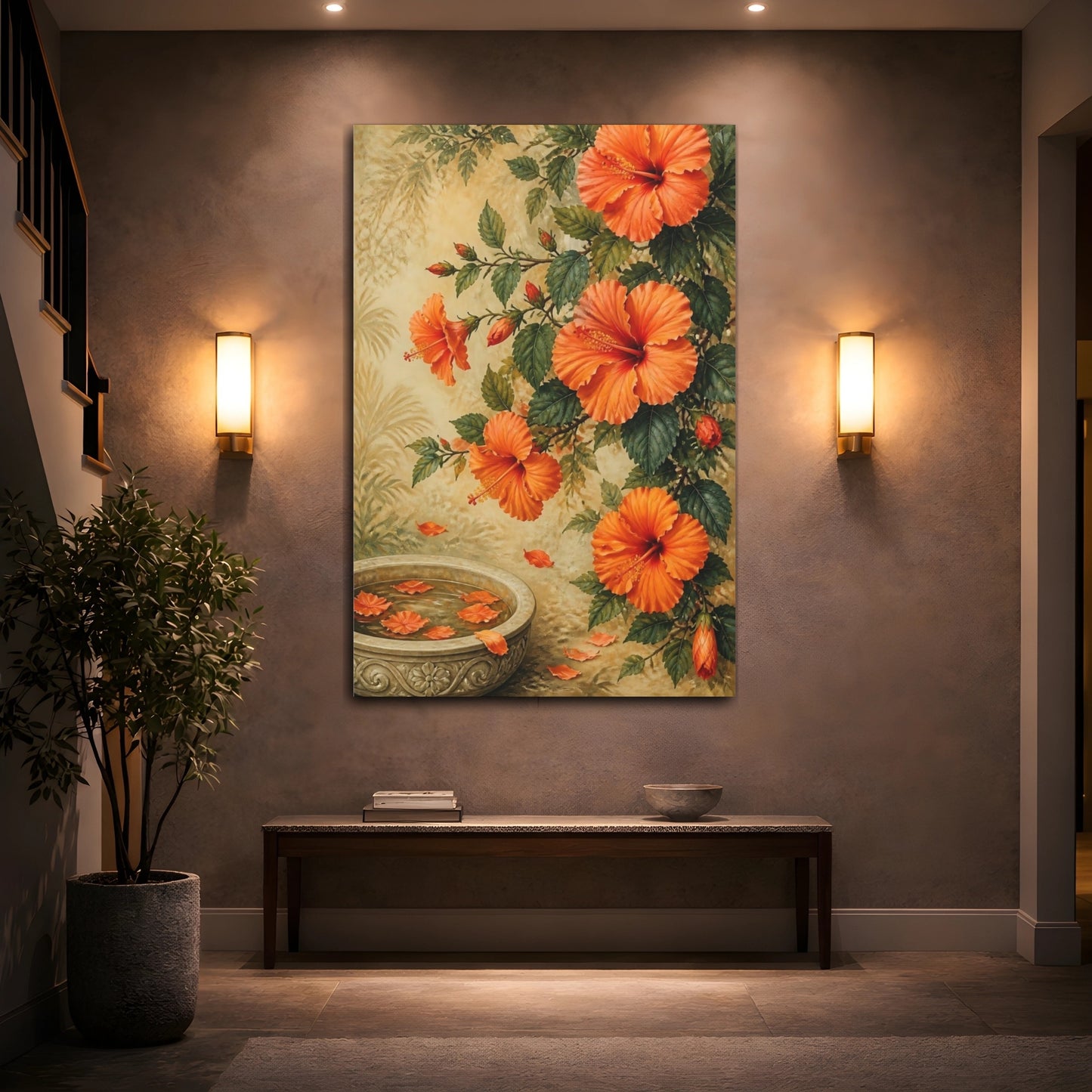 Mockup 2. Hibiscus Blossom Fountain shown as canvas print