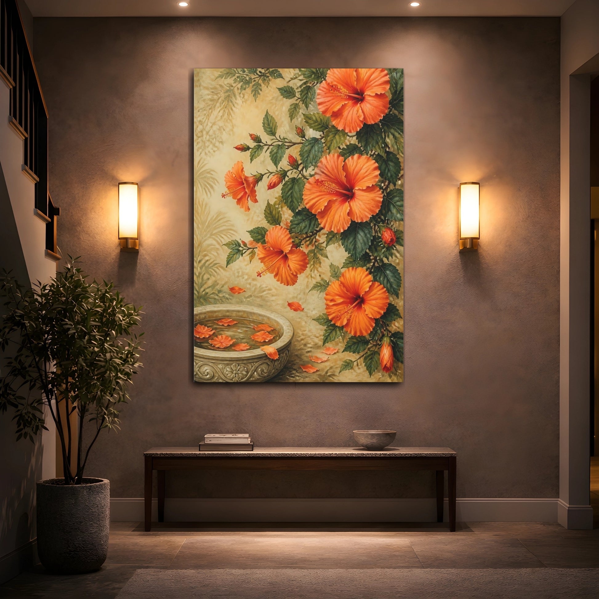Mockup 2. Hibiscus Blossom Fountain shown as canvas print