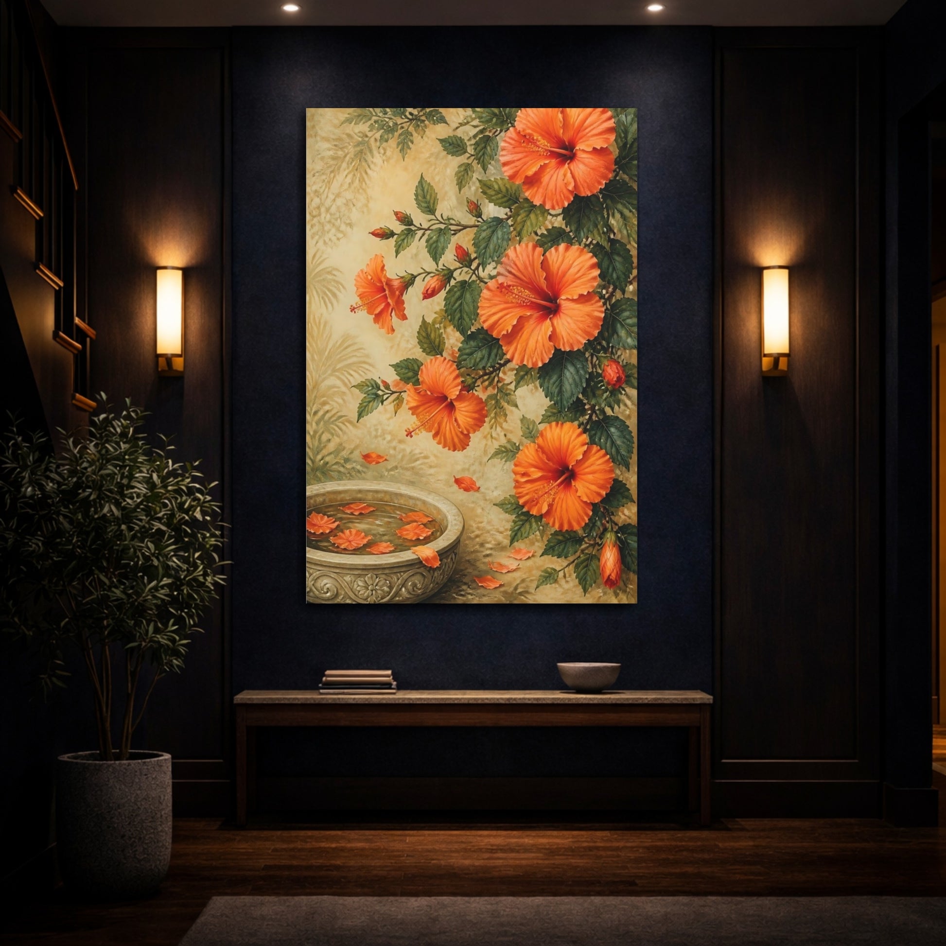 Mockup 4. Hibiscus Blossom Fountain shown as canvas print