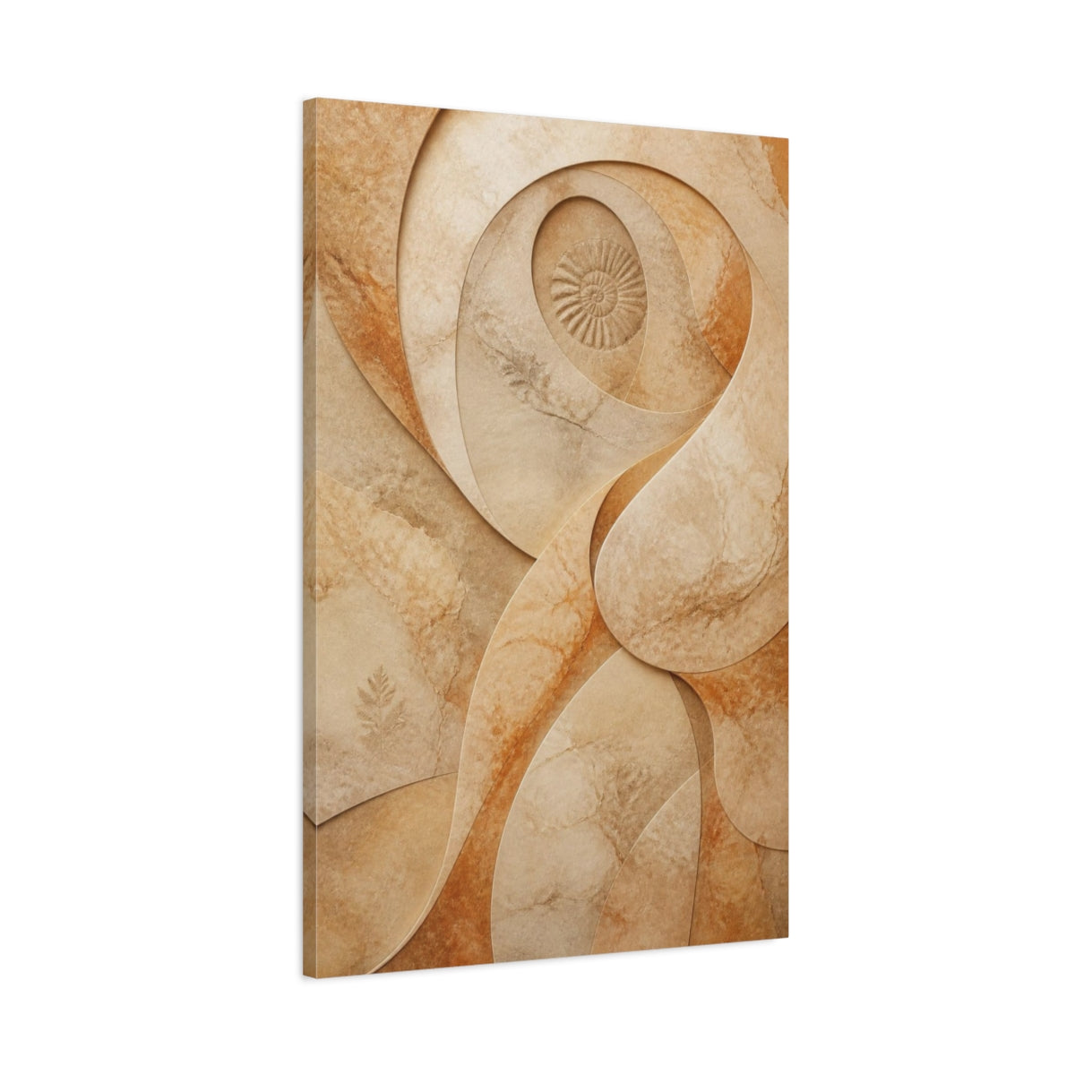 Main Mockup. Hidden Ammonite Stone Swirl shown as canvas print