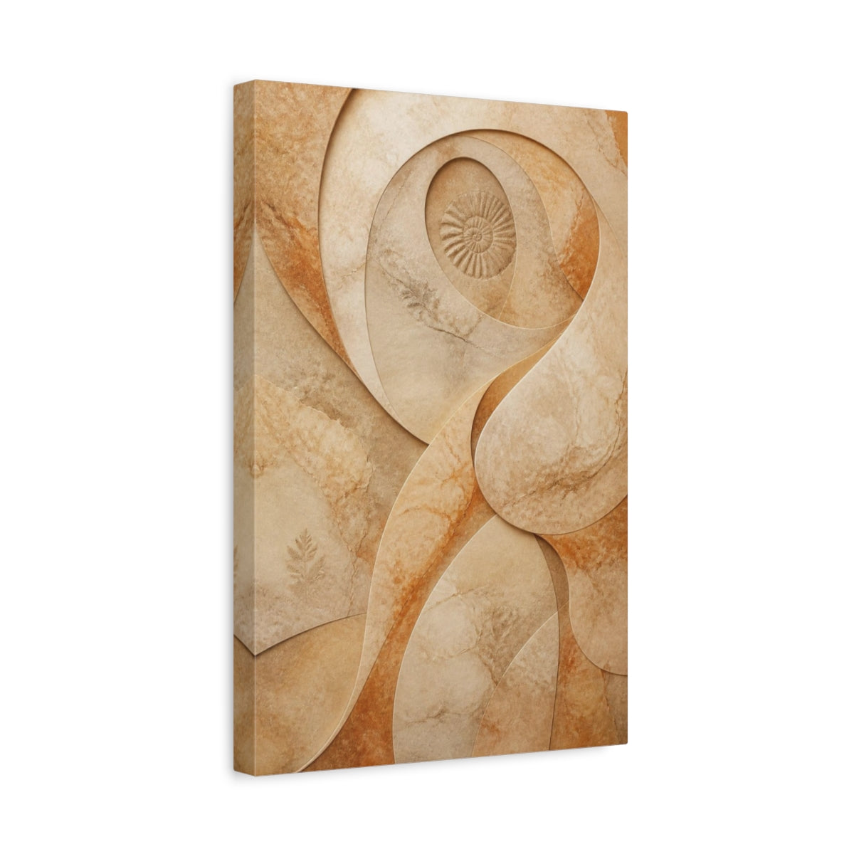 Side Mockup 4. Hidden Ammonite Stone Swirl shown as canvas print