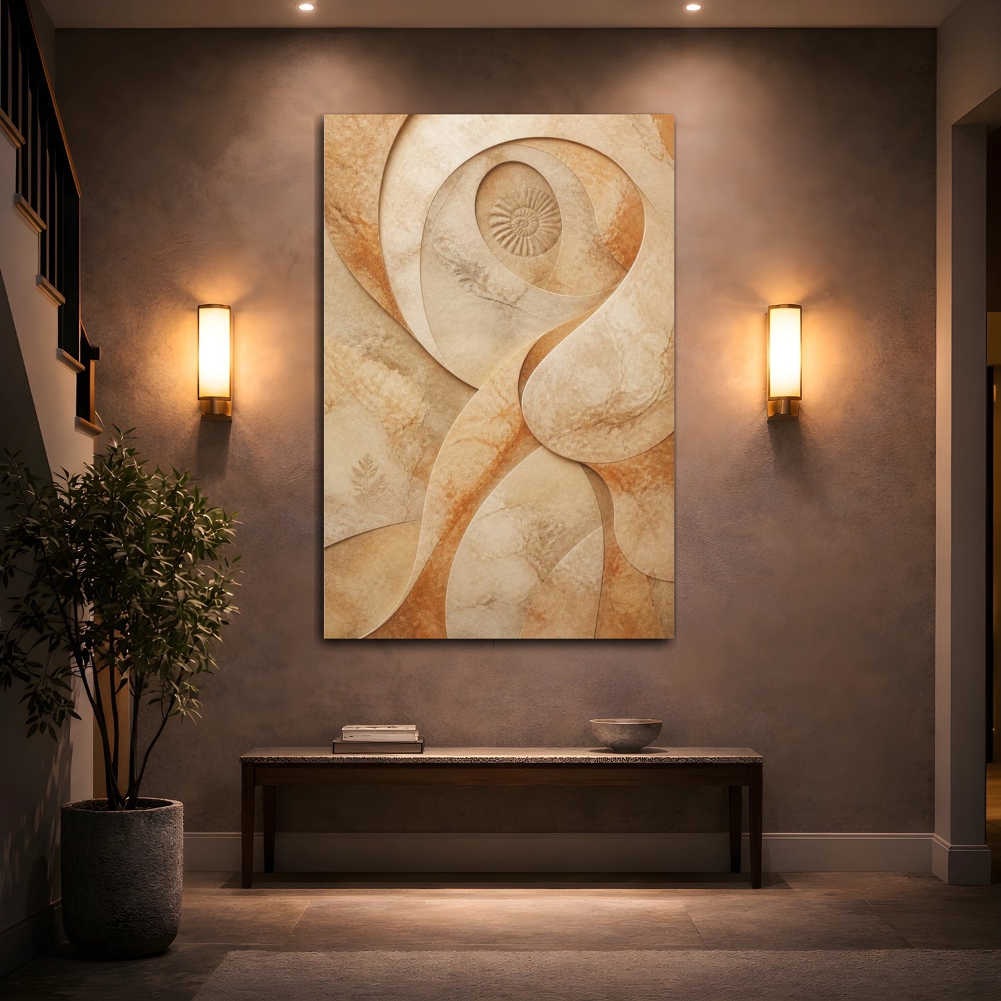 Mockup 2. Hidden Ammonite Stone Swirl shown as canvas print