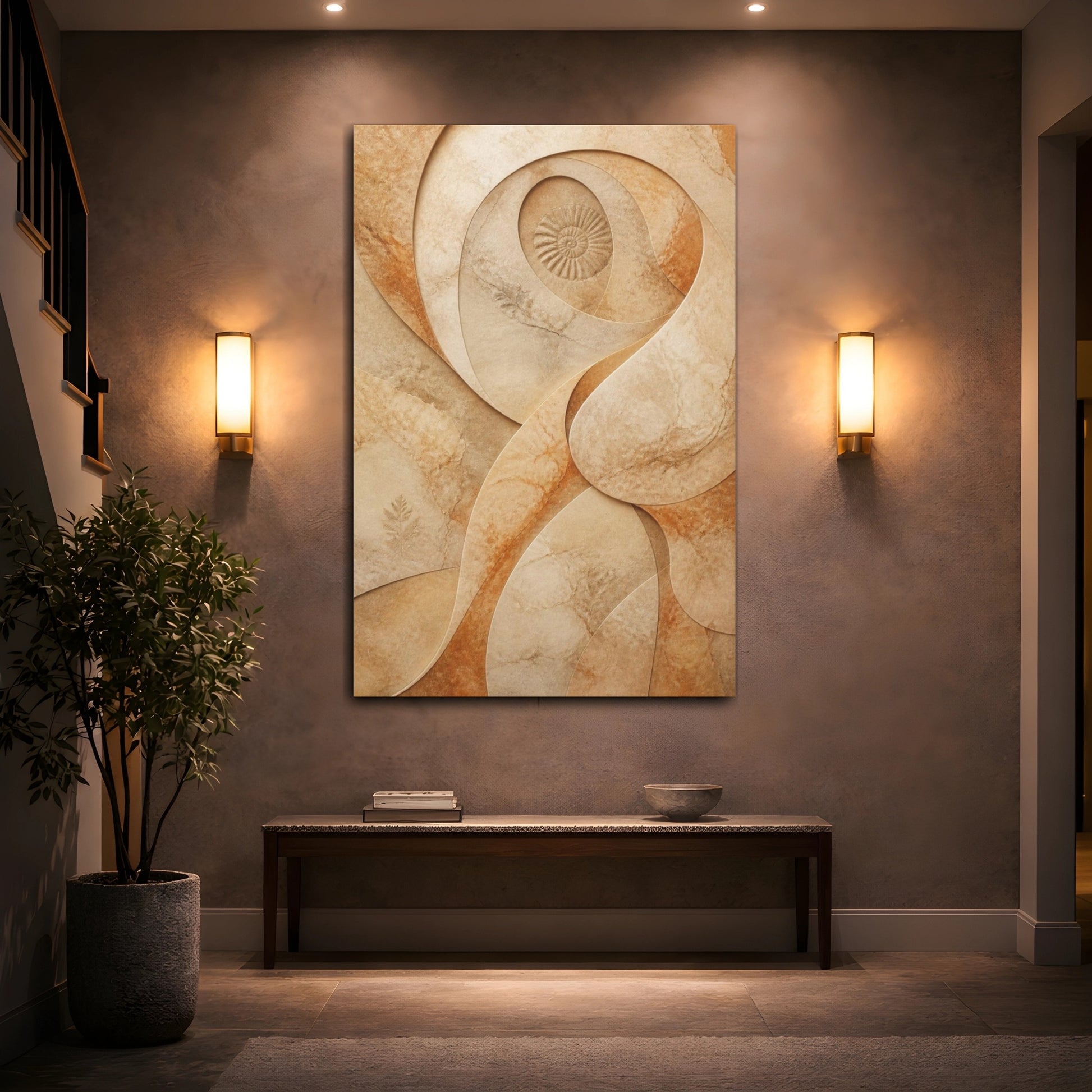 Mockup 2. Hidden Ammonite Stone Swirl shown as canvas print