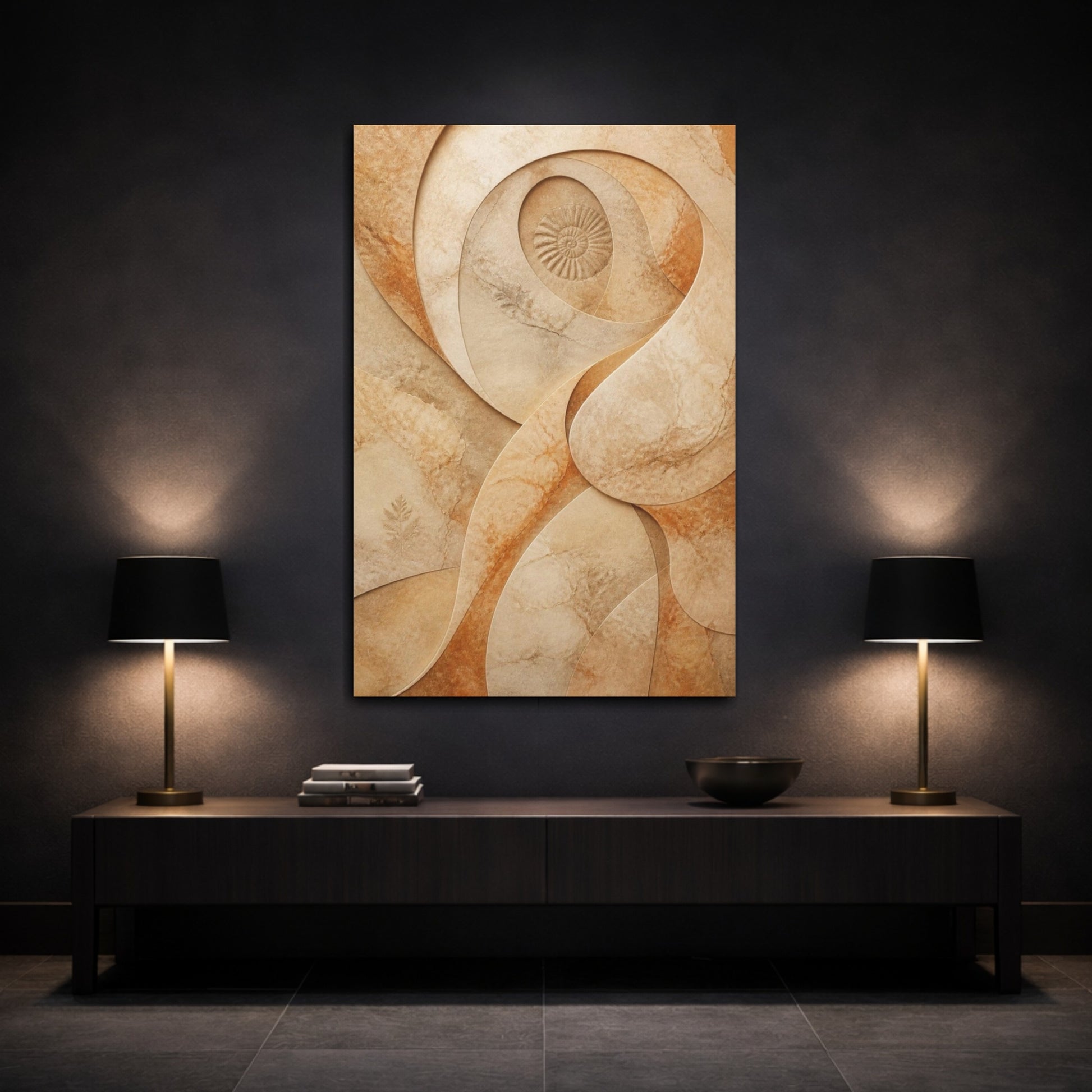 Mockup 3. Hidden Ammonite Stone Swirl shown as canvas print