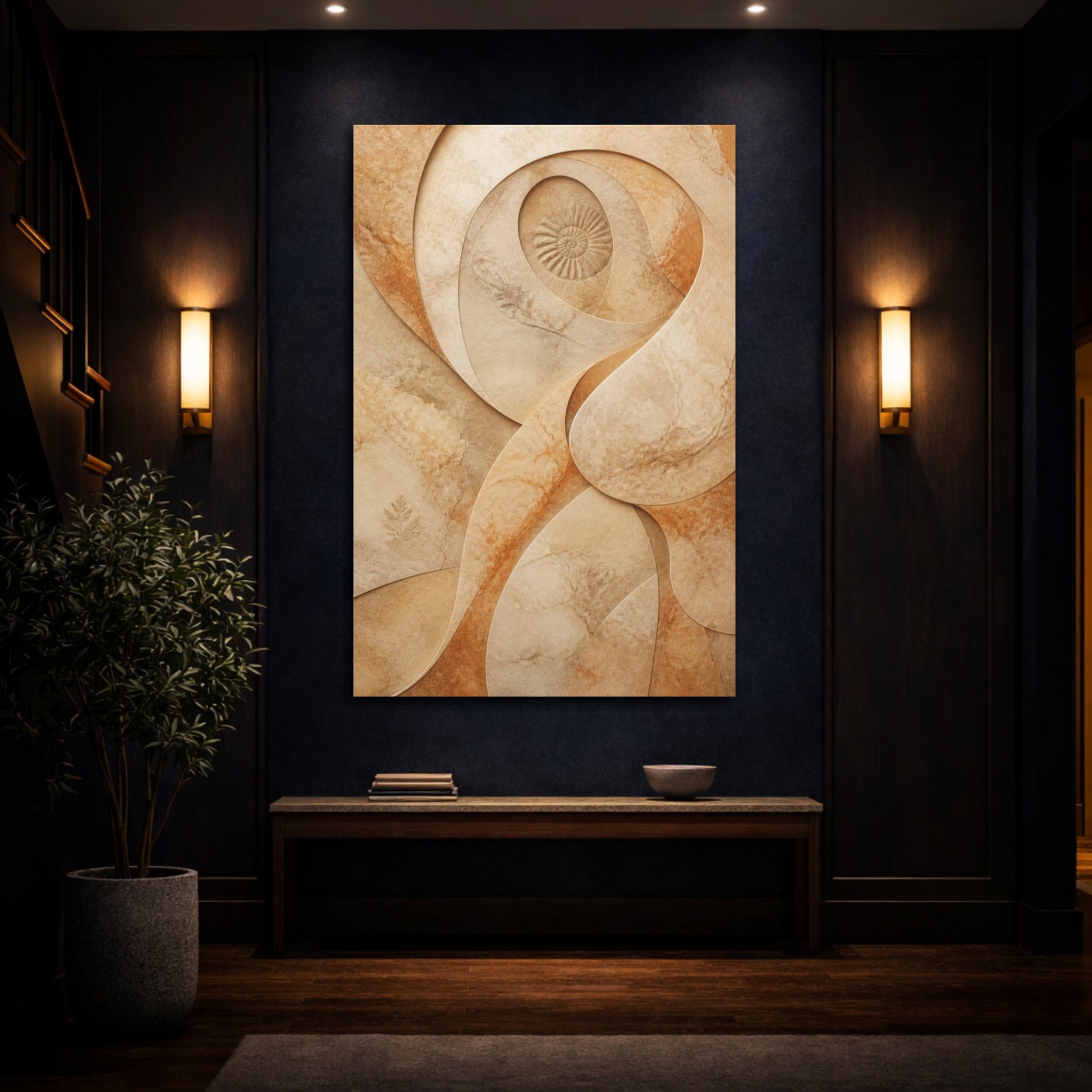 Mockup 4. Hidden Ammonite Stone Swirl shown as canvas print