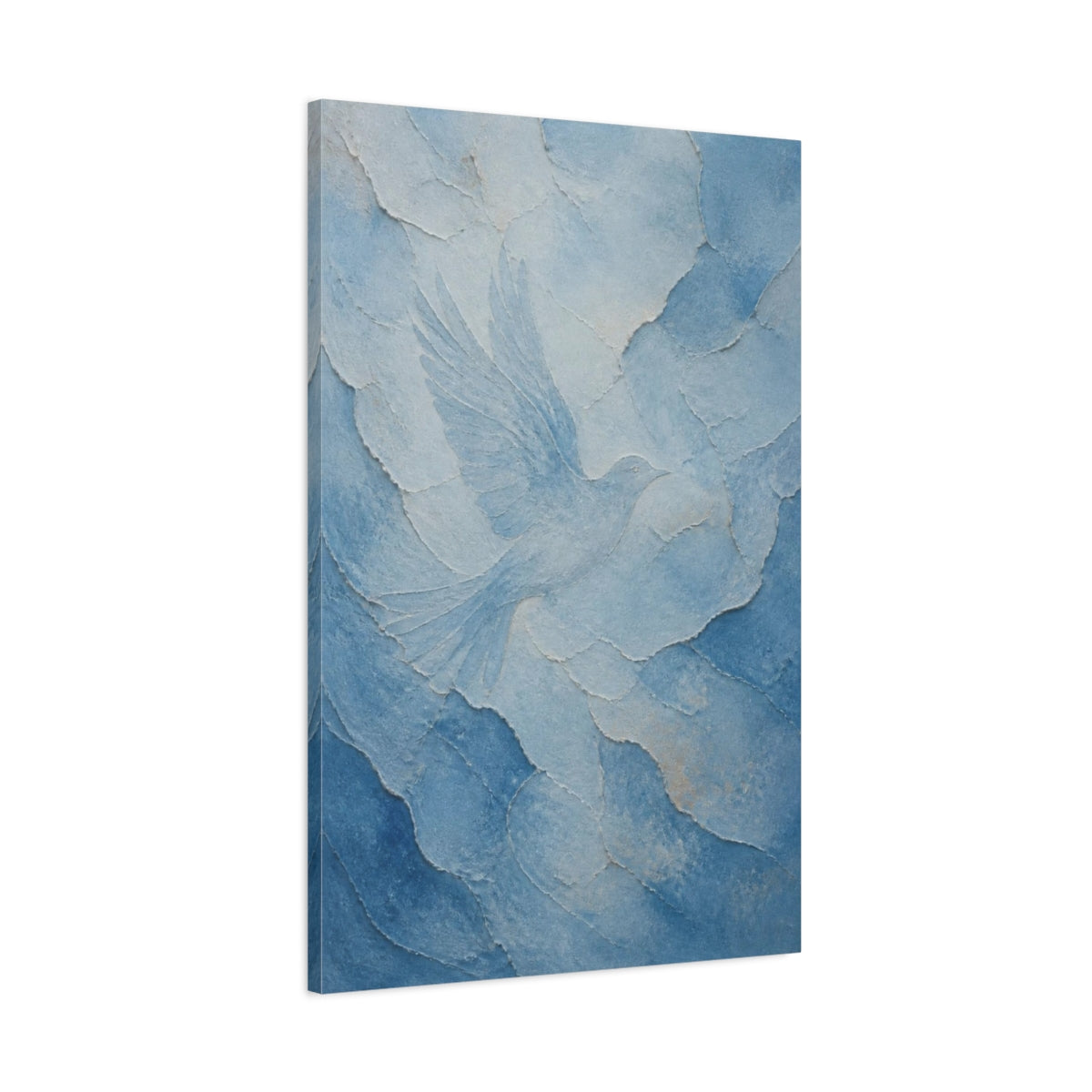 Main Mockup. Hidden Blue Bird shown as canvas print