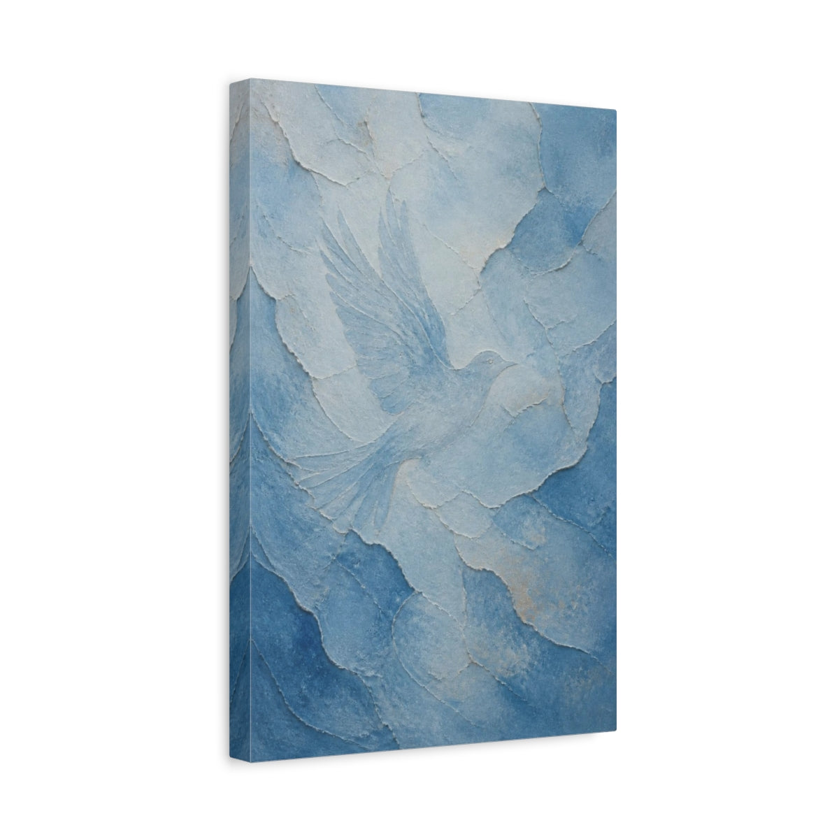 Side Mockup 4. Hidden Blue Bird shown as canvas print