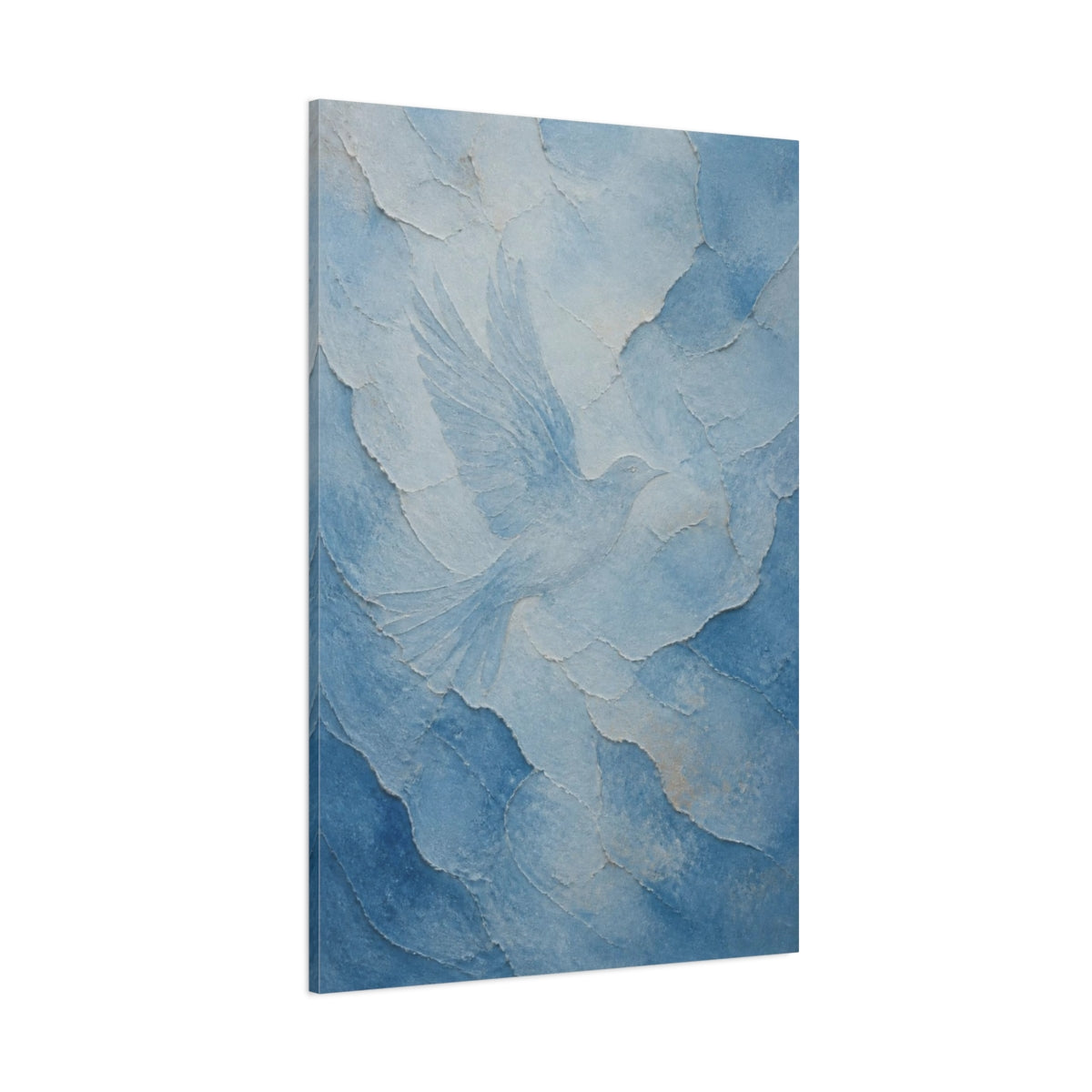 Side Mockup 1. Hidden Blue Bird shown as canvas print