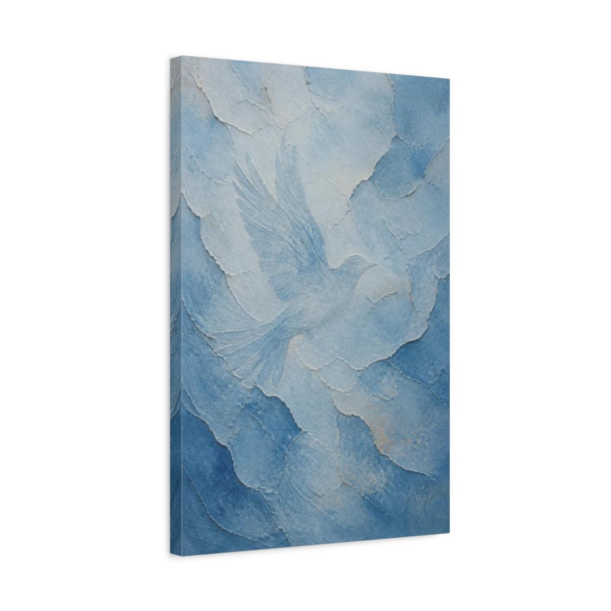 Side Mockup 3. Hidden Blue Bird shown as canvas print